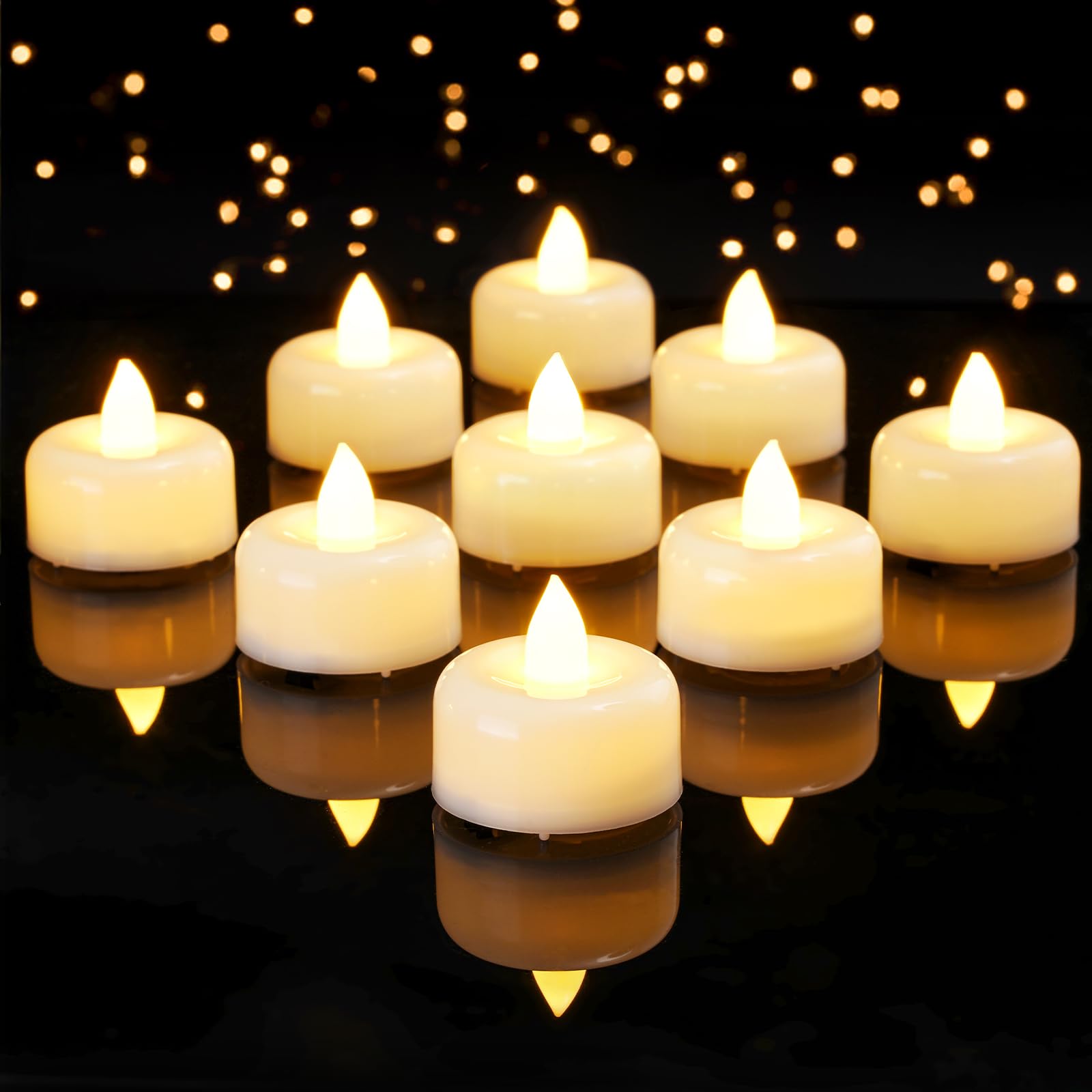 Amagic 24 Pack Timer Tea Lights Candles Battery Operated Candles With 6H Timer, Auto On Daily, Flickering Led Tealights For Wedd