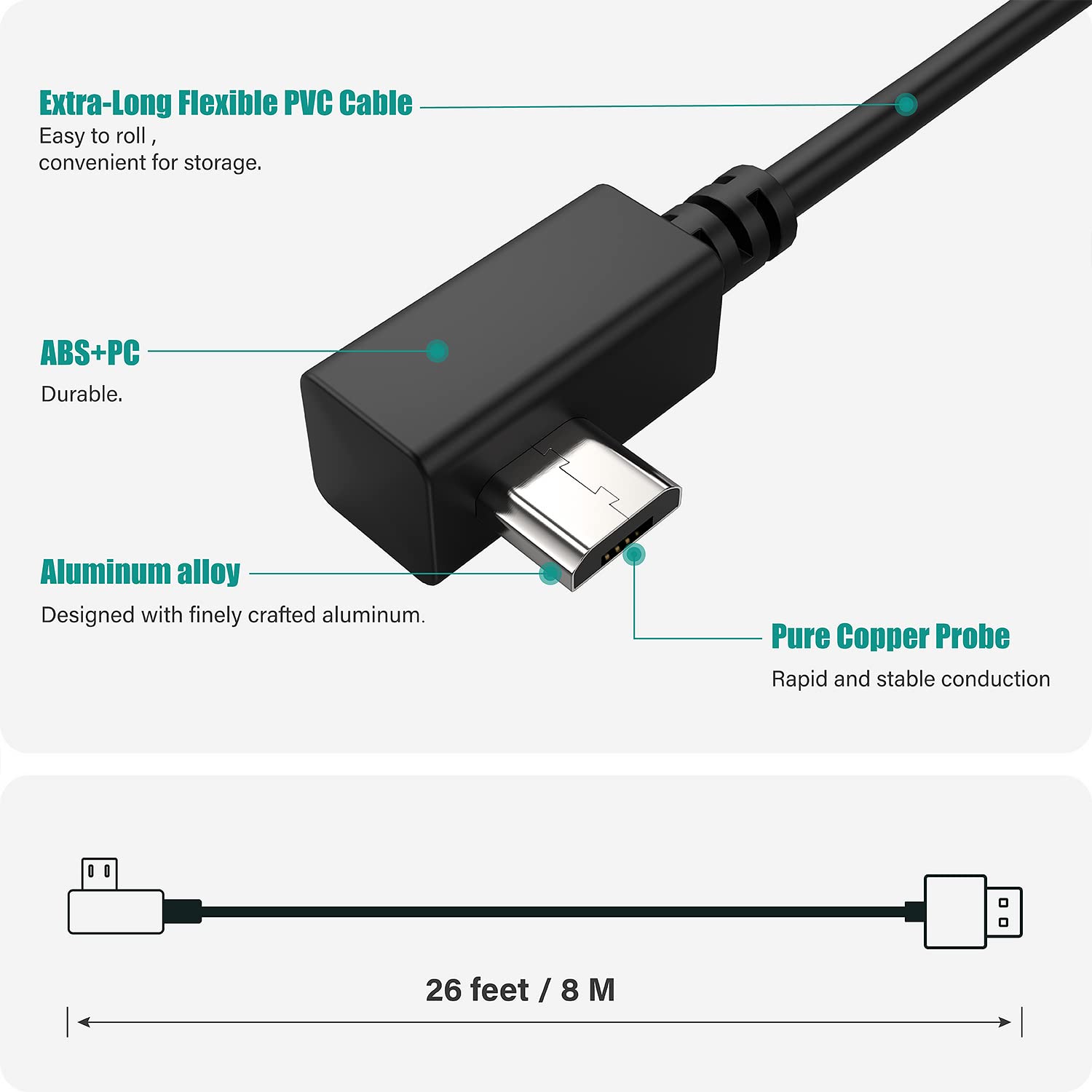 Tusita Extra Long Power Cable (26Ft 8M)   Compatible With Garmin Dash Cam Mini 2, Tandem