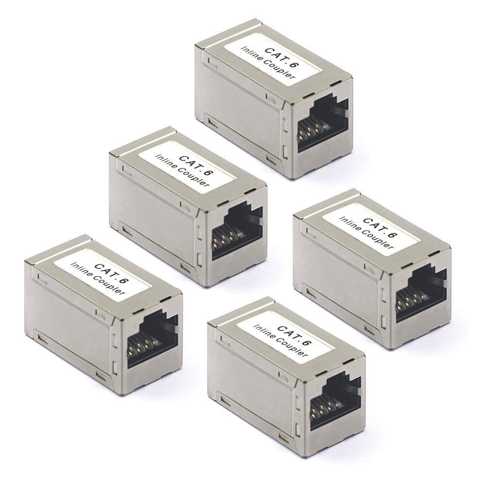 Vcelink Rj45 Coupler Shielded, Ethernet Cable Extender Cat6/Cat5E/Cat5 Inline Coupler Poe Female To Female Connector In Silver,