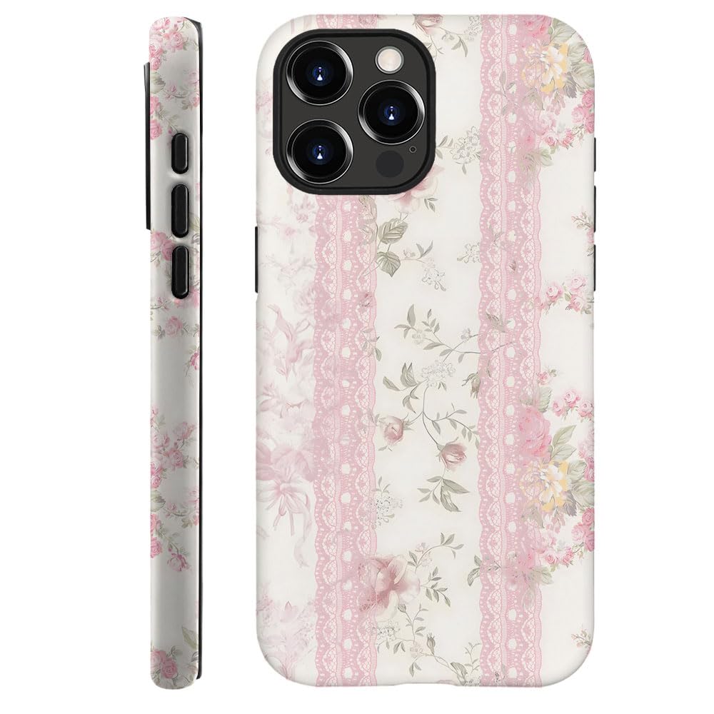 Case for iPhone 14 Pro,Fits Frosted Case Design for Girl Women,Floral with Lace Vintage