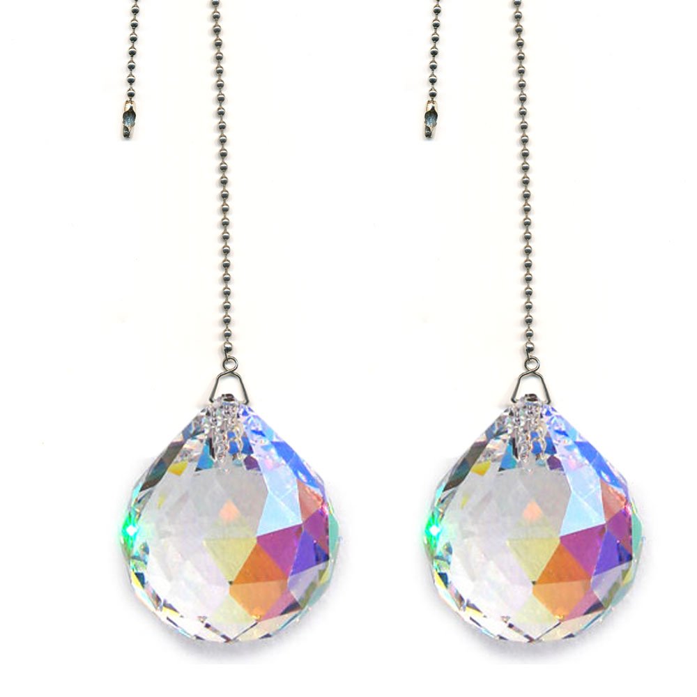 Magnificent Crystal 40Mm Aurora Borealis Crystal Ball Prism 2 Pieces Dazzling Crystal Ceiling Fan Pull Chain