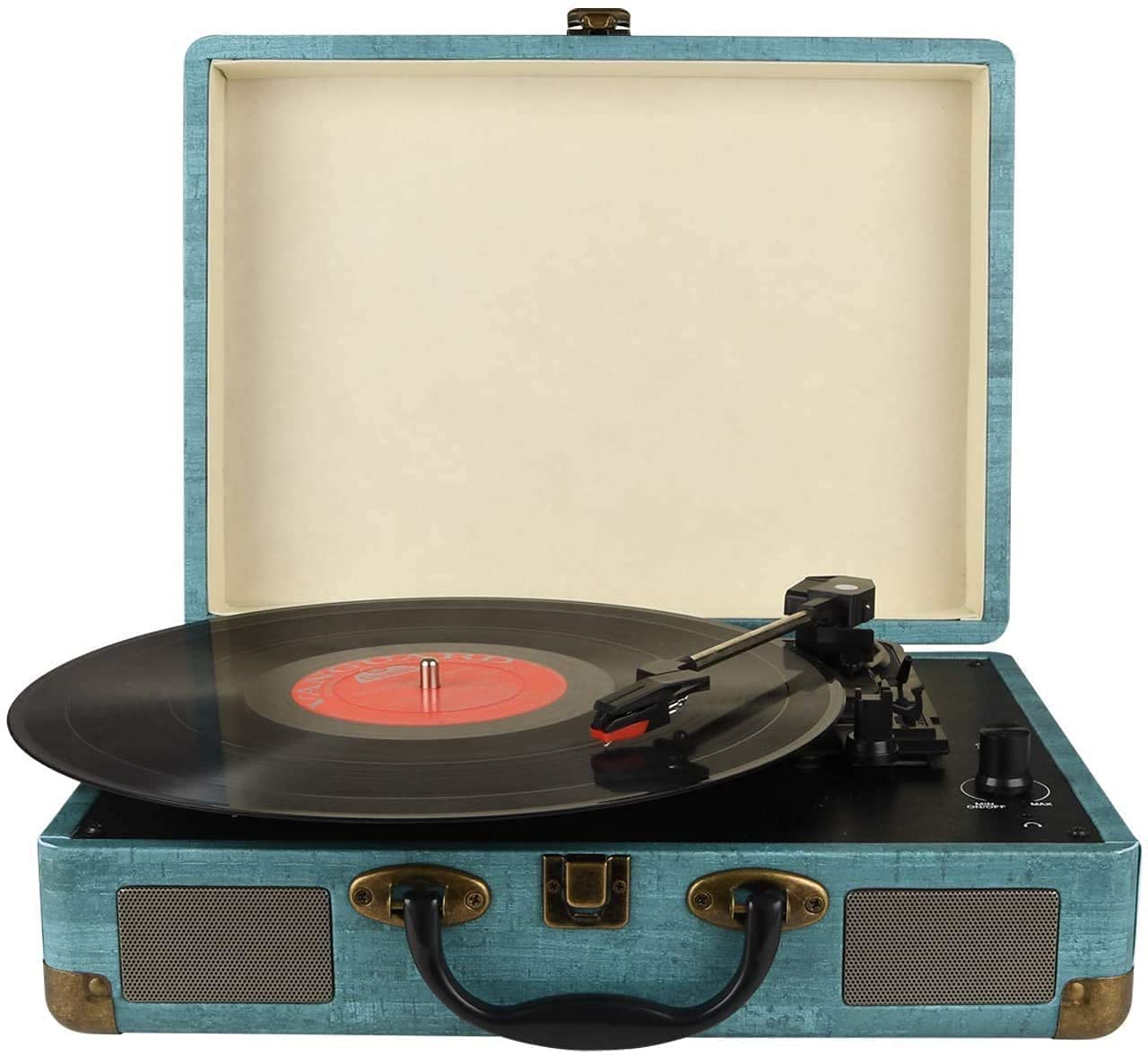 Record Player Vintage 3 Speed Bluetooth Vinyl Turntable With Stereo Speaker, Belt Driven Suitcase Vinyl Record Player