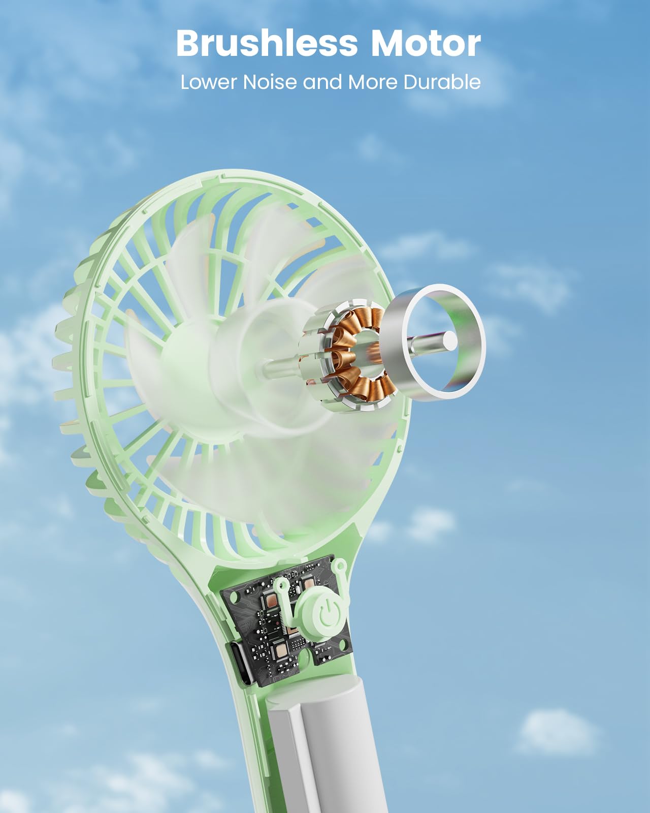 Green Handheld Fan, Portable Fan Mini Fan Powerful Hand Fan With 3 Speeds, Usb Rechargeable Personal Fan, Makeup Lash Fan For St
