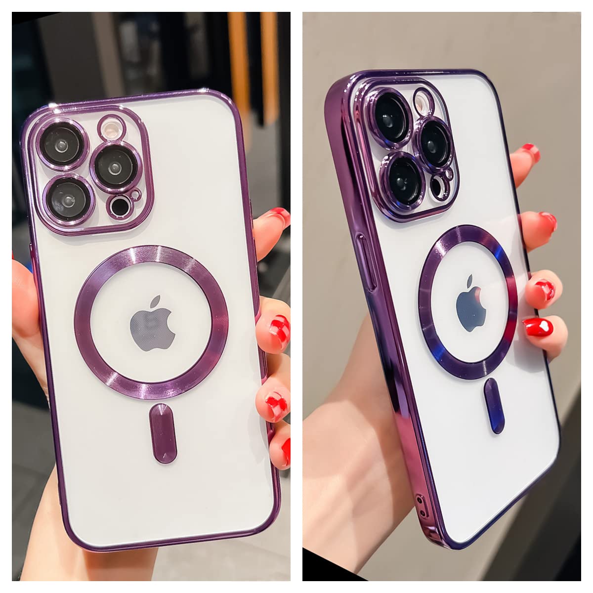 Trodino Crystal Clear Magnetic Iphone 13 Pro Max Case [Camera Lens Protector & Compatible With Magsafe] Slim Soft Luxury Plated