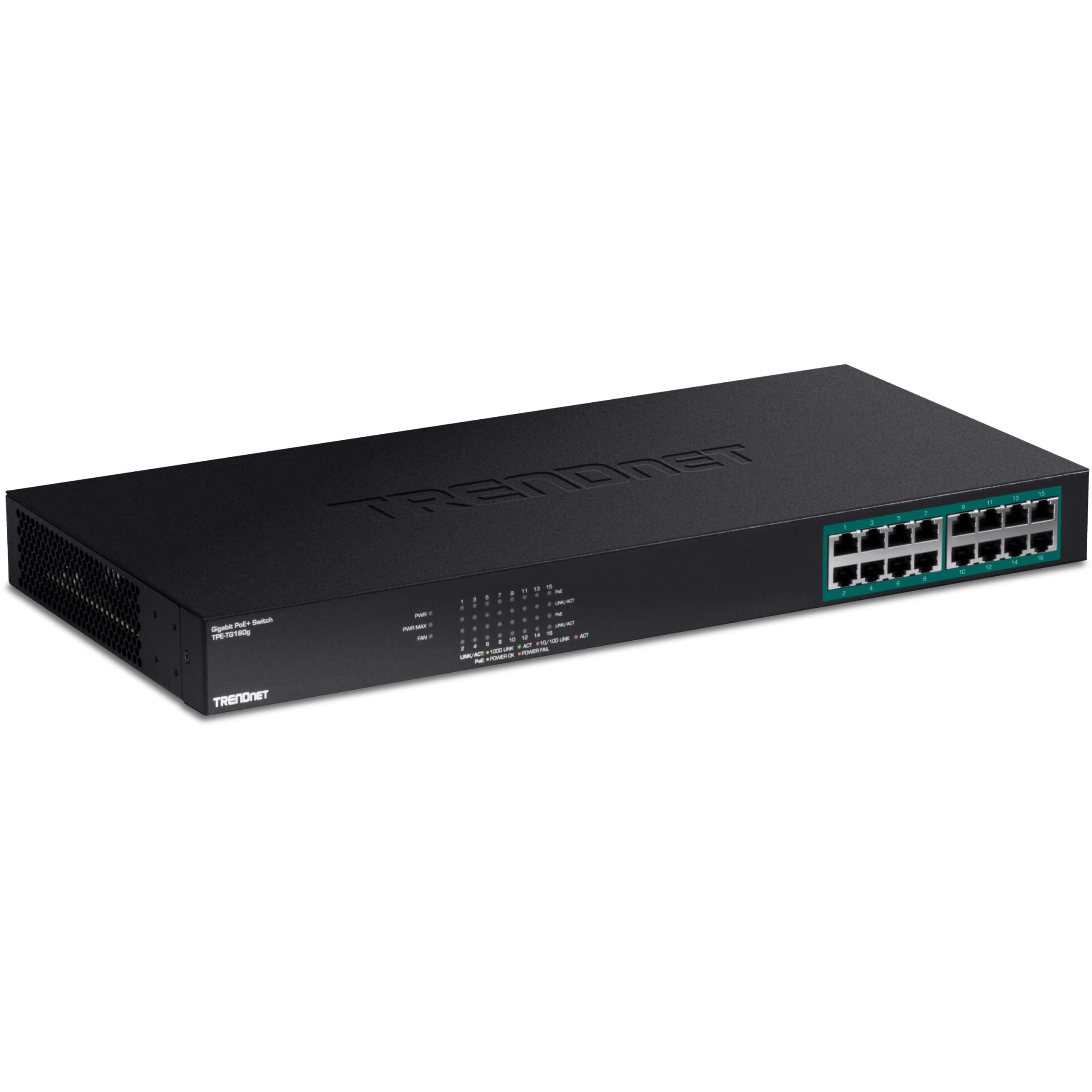 Trendnet 16 Port Gigabit Poe+ Switch, 16 X Gigabit Poe+ Ports, 246W Poe Power Budget, 32 Gbps Switching Capacity, Desktop Switch