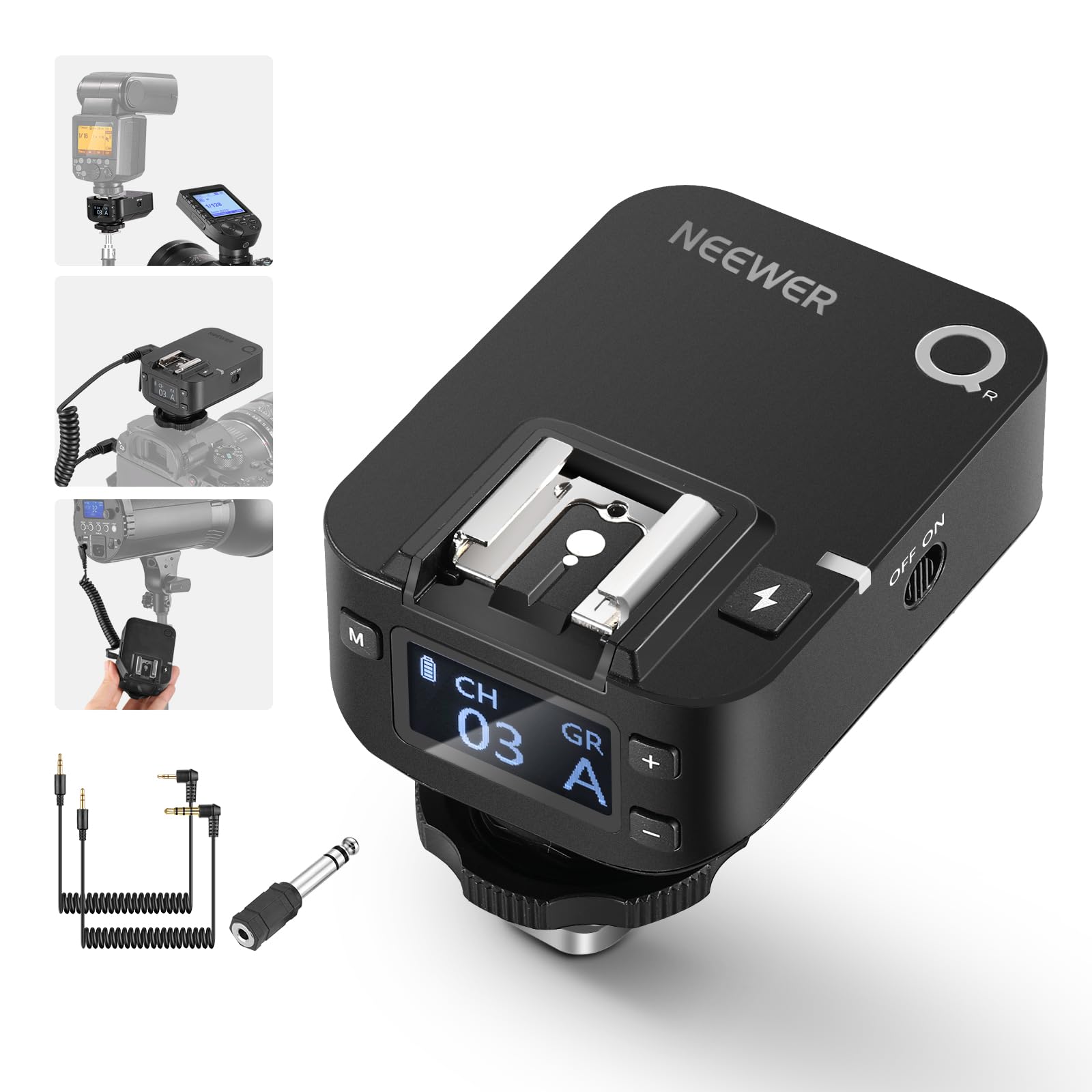 NEEWER QR 2.4G Wireless Flash Receiver for NEEWER QPRO-C, QPRO-N, QPRO-S Triggers, Single Contact with 2.5mm Sync Port, Hot Shoe