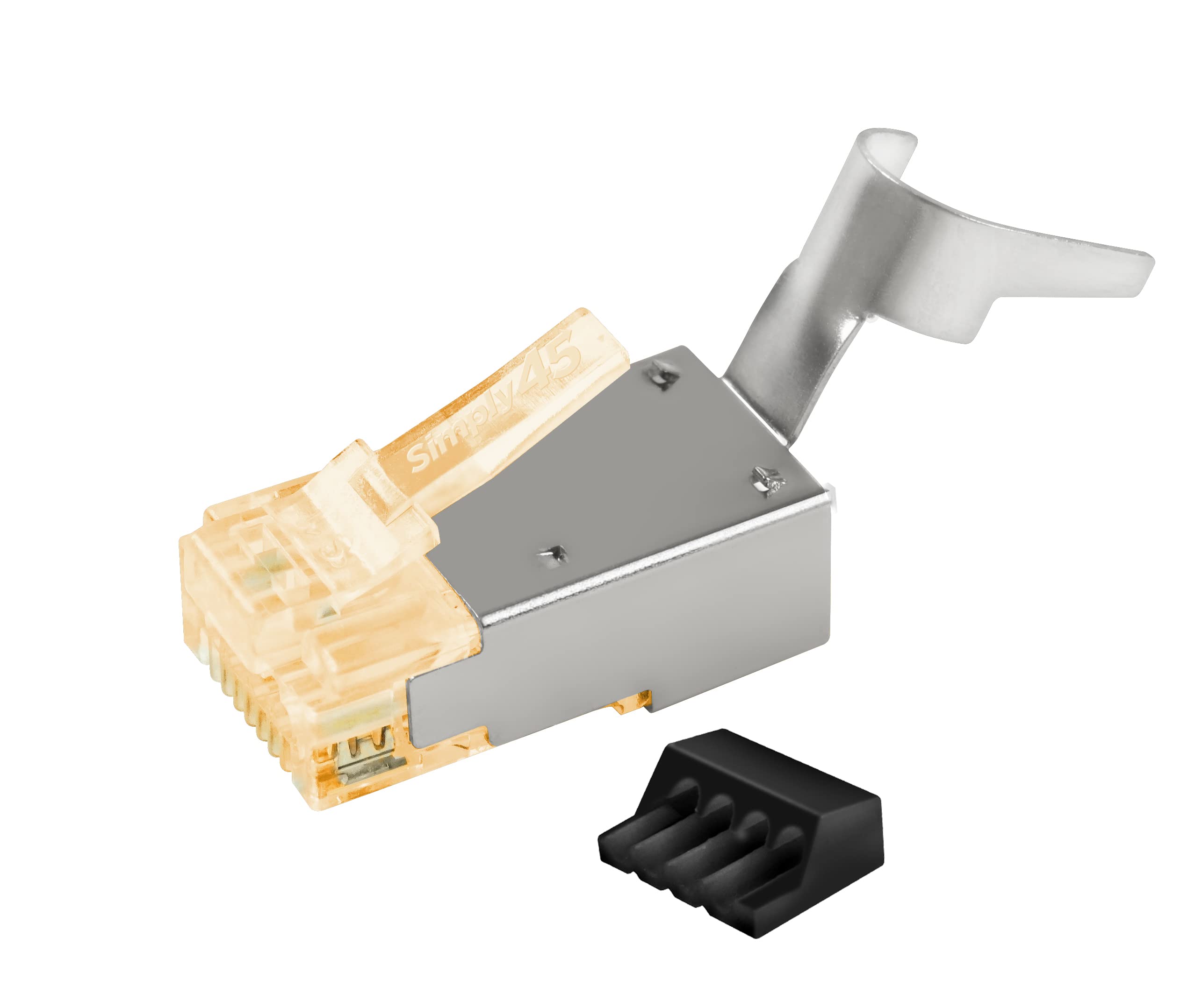 Simply45 Shielded Cat6A Rj45 Crimp Connectors, External Ground, Solid/Stranded 23Awg, Orange Tint, Hi/Lo Stagger, Bar45&Trade;,