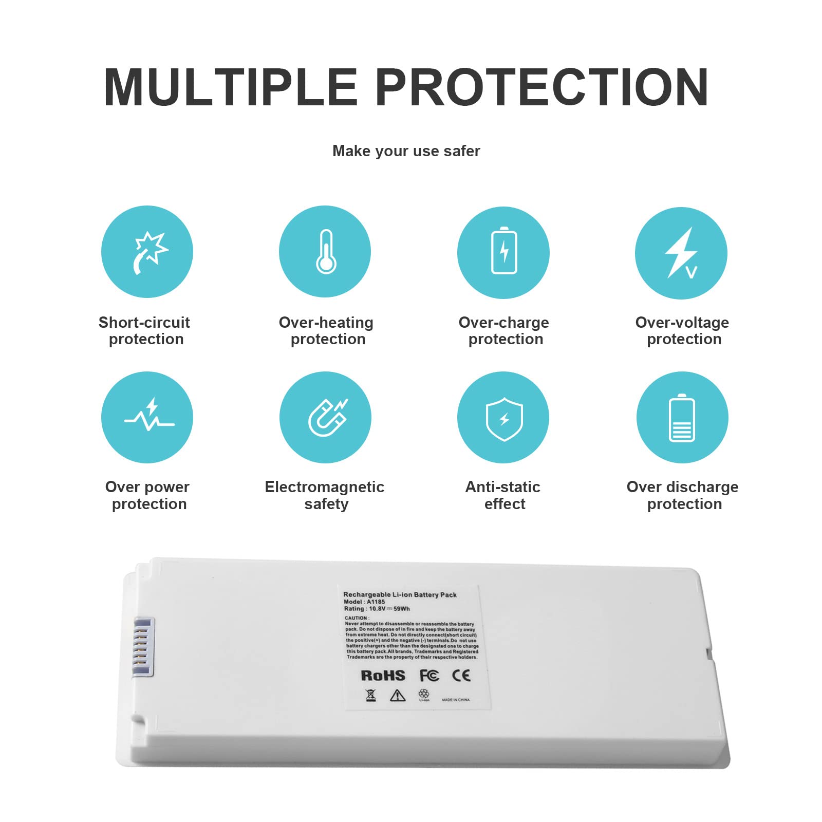 Aryee 59Wh 10.8V A1185 Laptop Battery Replacement For Apple Macbook 13 A1181 Ma561 Ma254 Ma255 Mb402 Mb061 Mb062 (Mid/Late 2006,