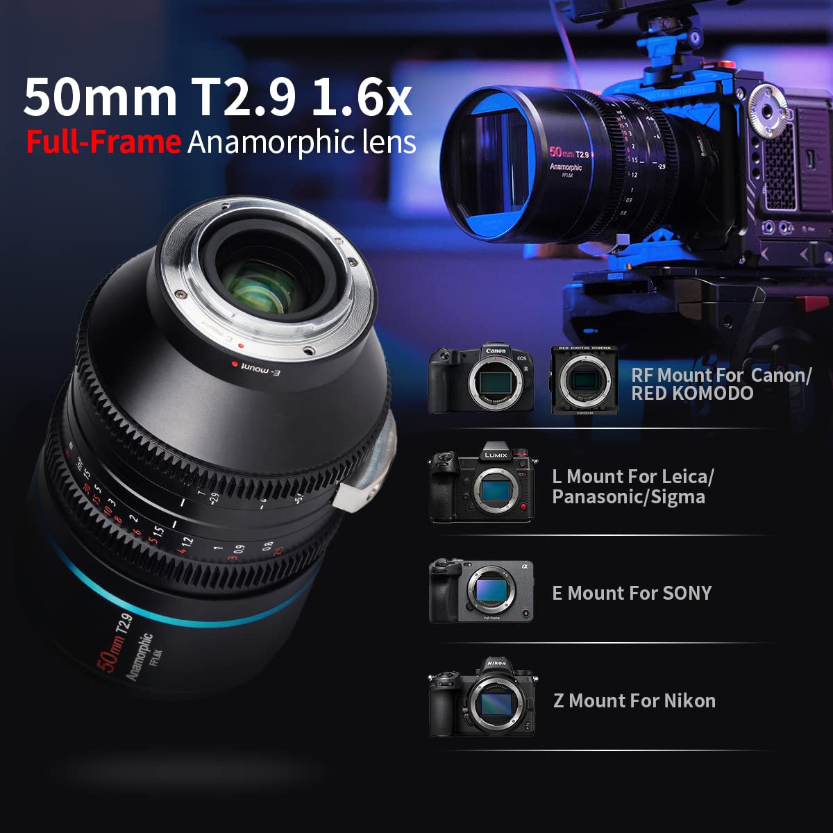 Sirui 50Mm T2.9 1.6X Full Frame Anamorphic Lens Cinema Lens (Z Mount)
