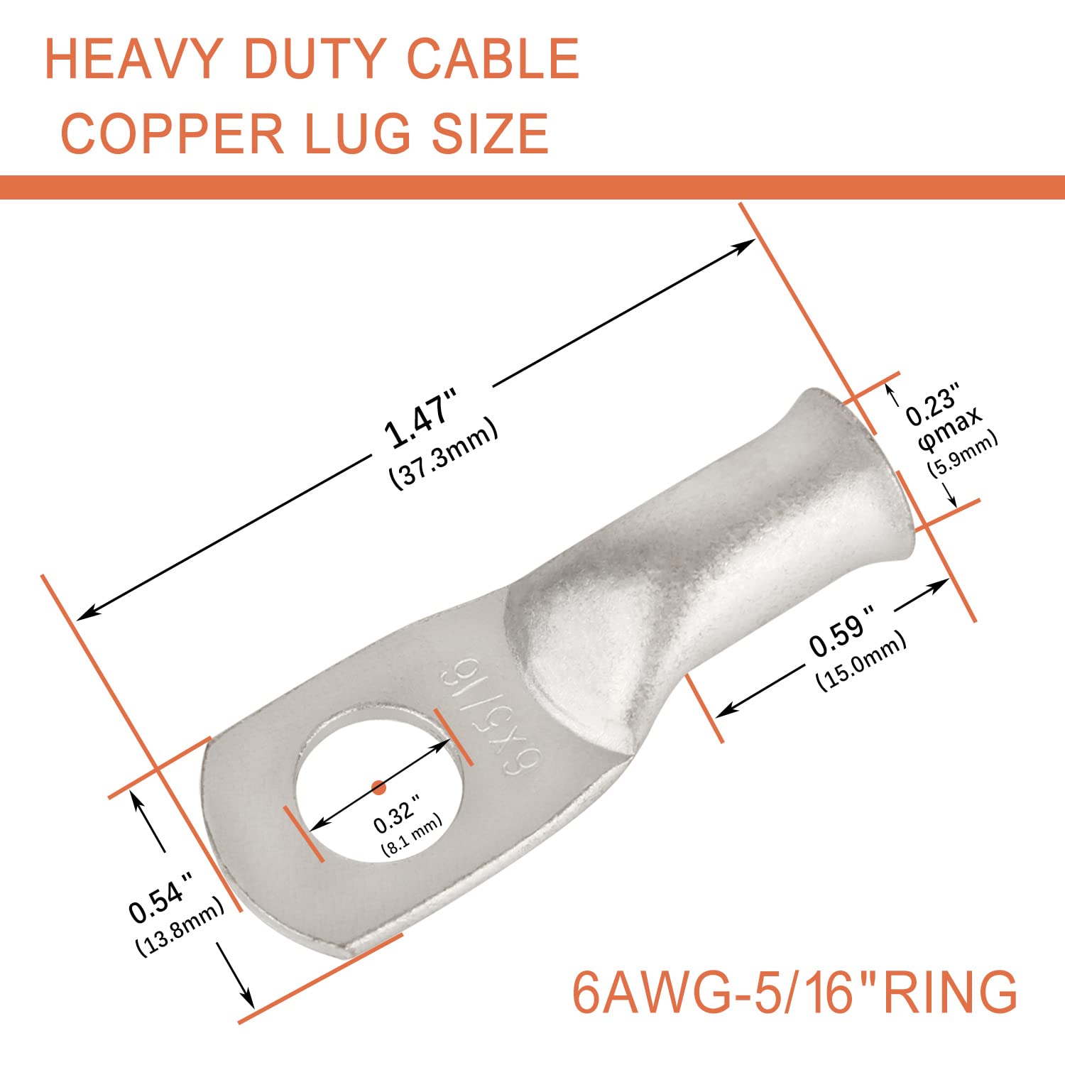 Riocan 10Pcs 6 Awg 5/16   (M8) Tinned Ring Terminals 6 Gauge Copper Wire Lugs Battery Cable Ends Heavy Duty Battery Cable Termin