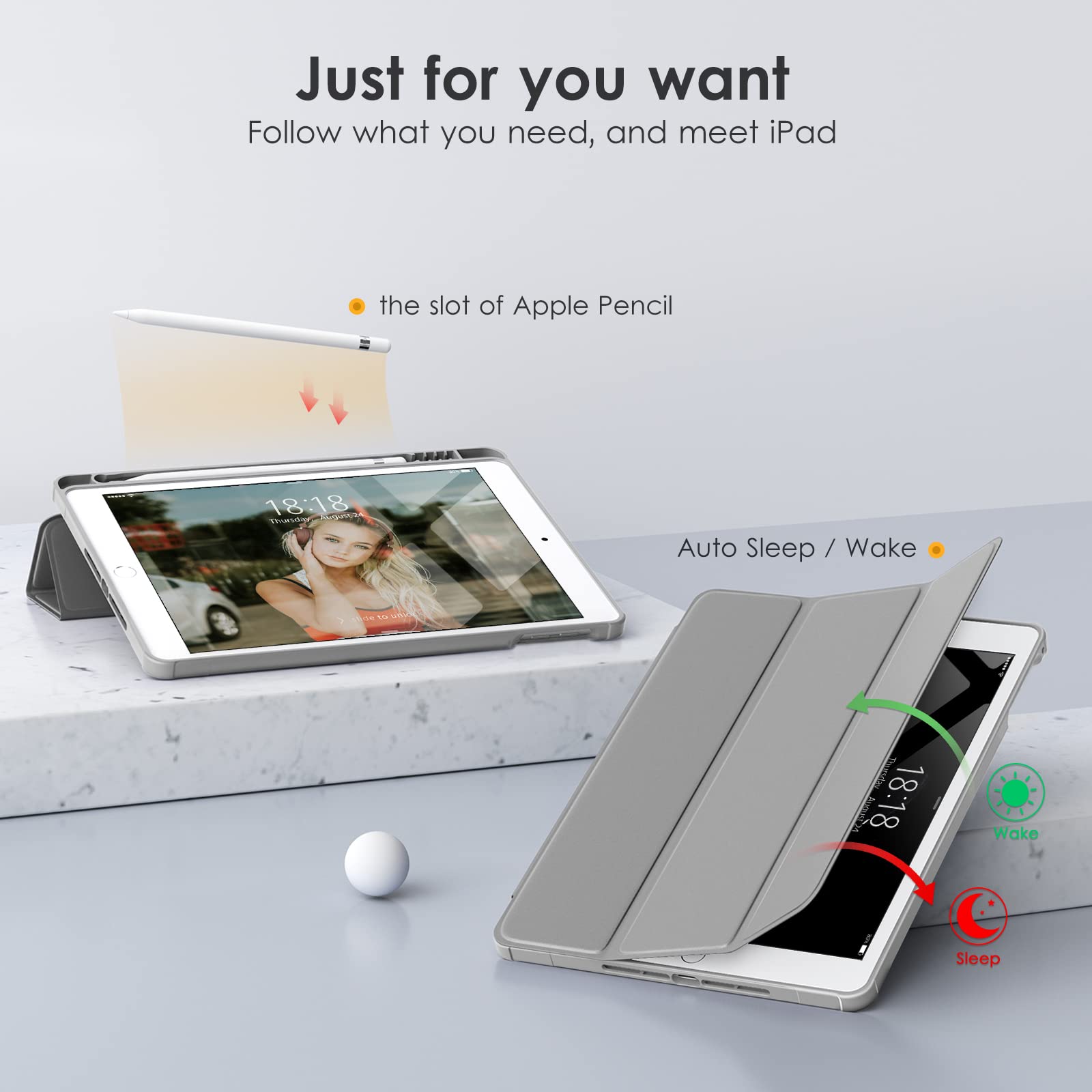 Vikesi For Ipad 6Th / 5Th Generation 9.7 Inch Case (2018/2017), Ipad Air 2 & 1 (2014/2013) Case, Clear Back, Smart Cover [Built