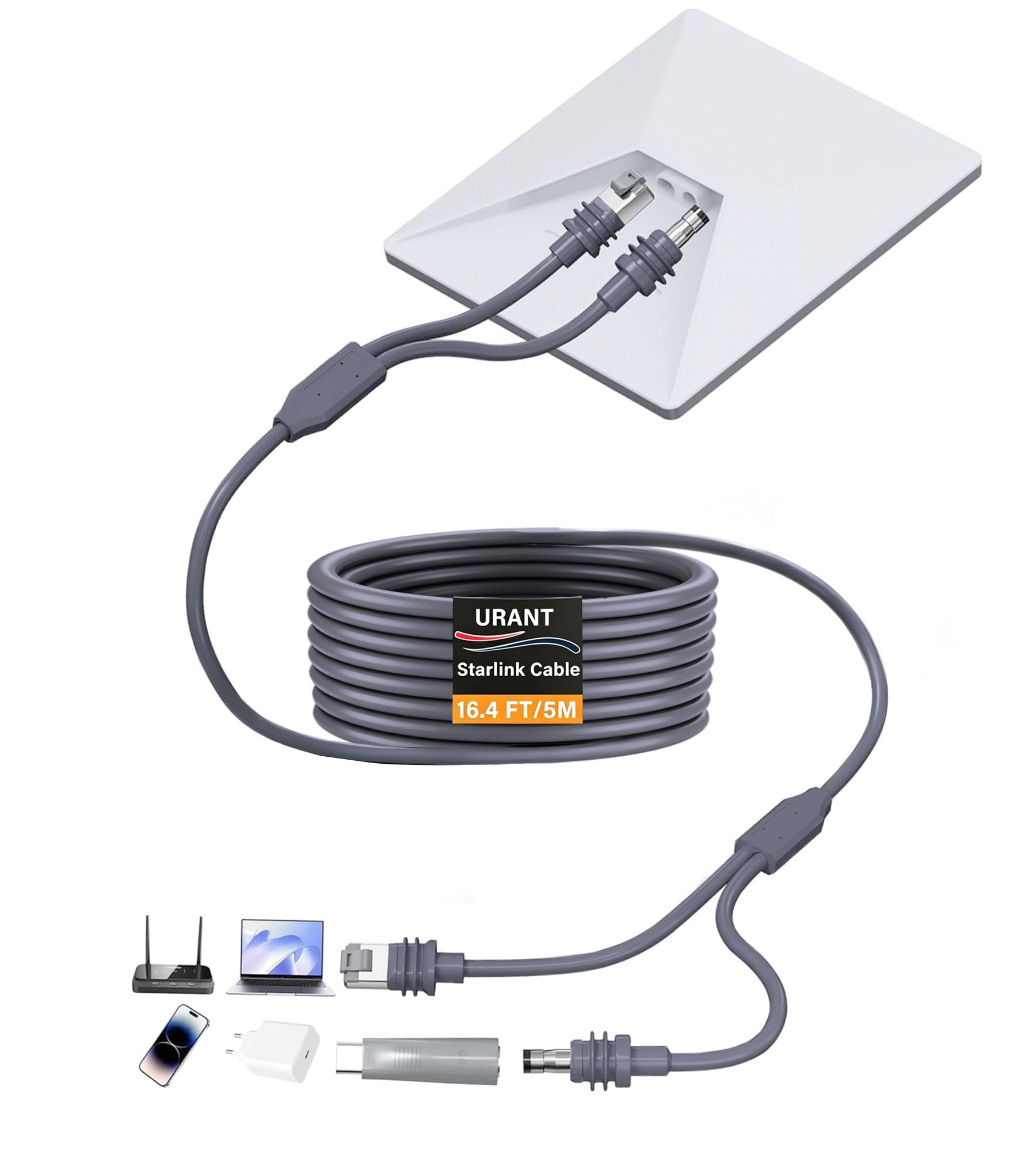 URANT Starlink Mini Cable 16.5FT,2in1 Cat6 Ethernet & DC Power Cord