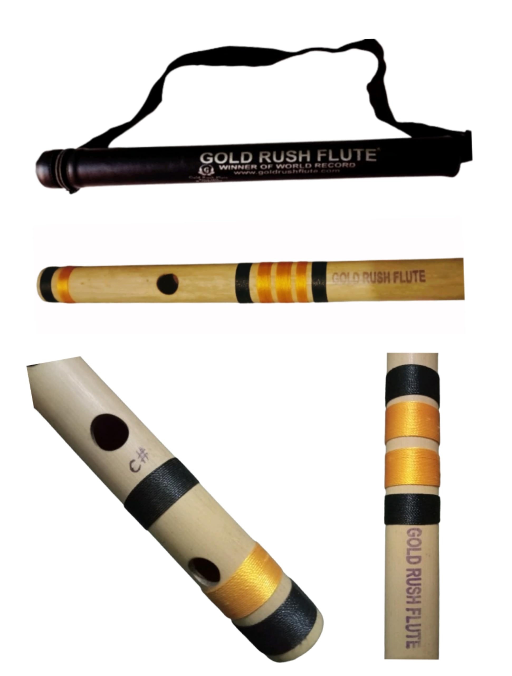Gold Rush C Sharp Medium Professional Right Handed Bamboo Flute 18.5 Inch With Free Carry Bag