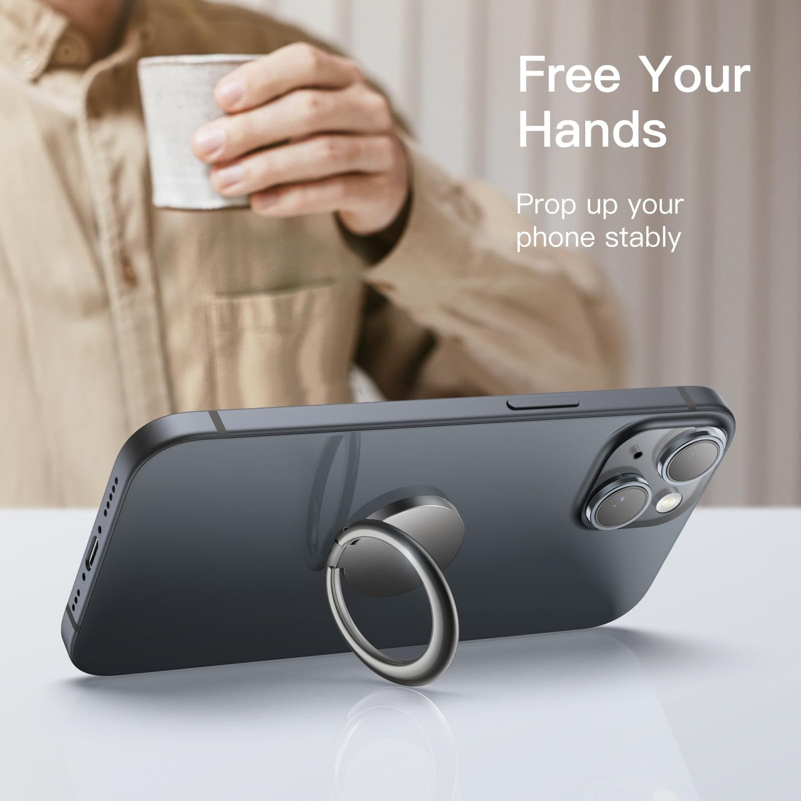 Jetech Cell Phone Ring Holder, 360 Degree Rotation Metal Finger Grip Adjustable Cellphone Stand For Magnetic Car Mount, Compatib