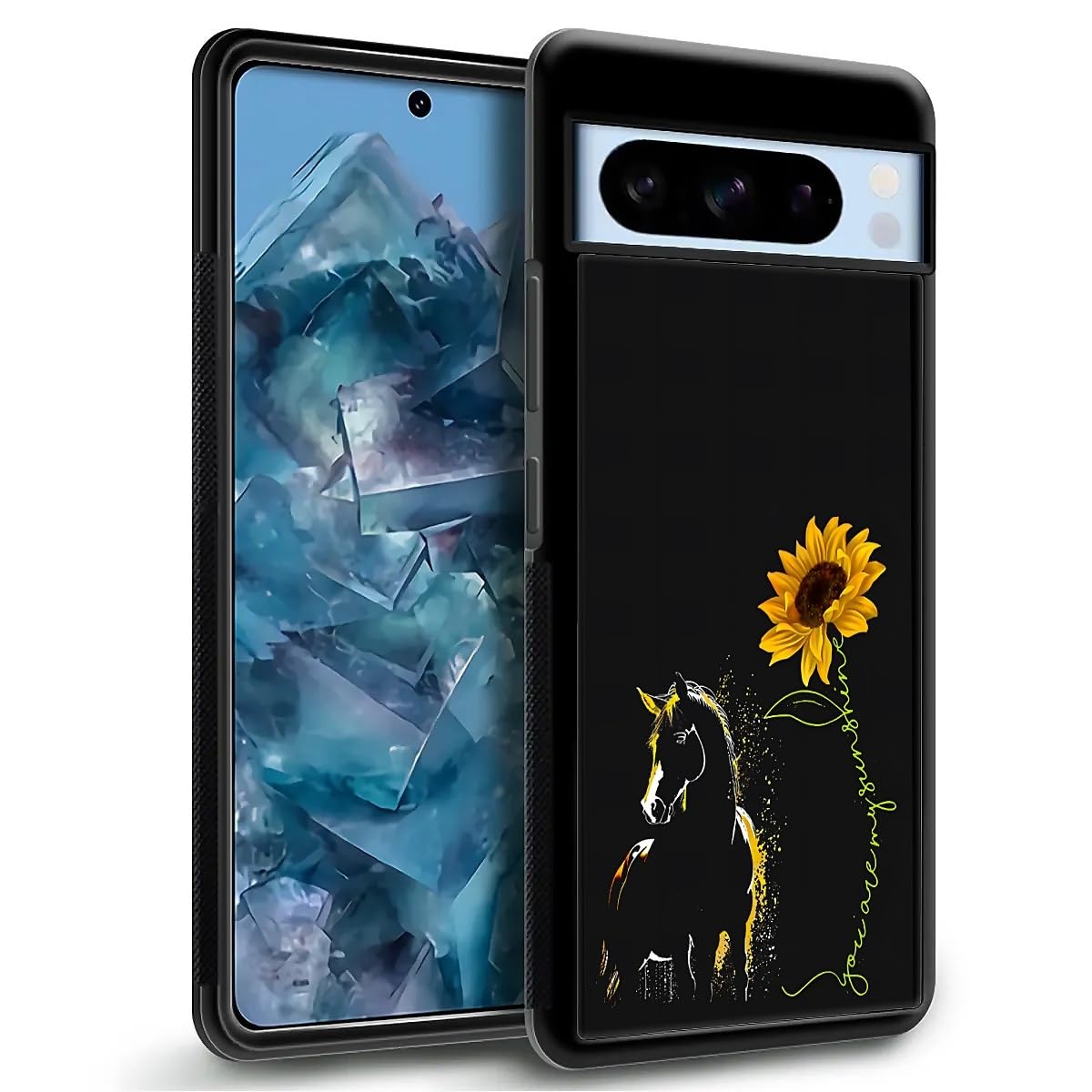 Fkbrcl4U For Google Pixel 8 Pro Case, Horse Sunflower Yellow Sunshine Pattern Graphic Design Girl Boy Soft Silicone Hard Acrylic