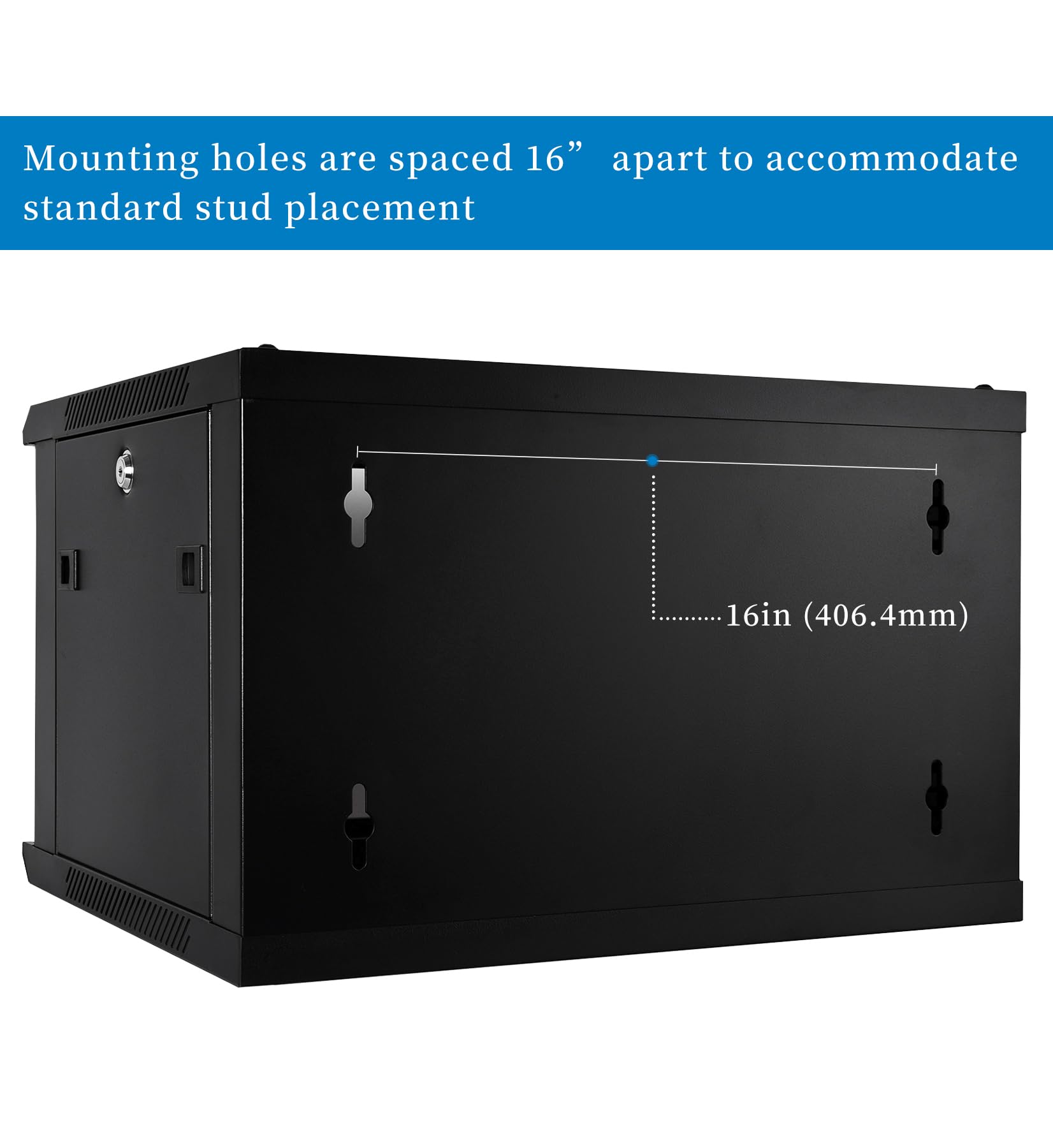 Rackpath 6U Performance Wall Mount Server Cabinet Network Rack Enclosure, Quiet Cooling Fan, Locking Glass Door, Black