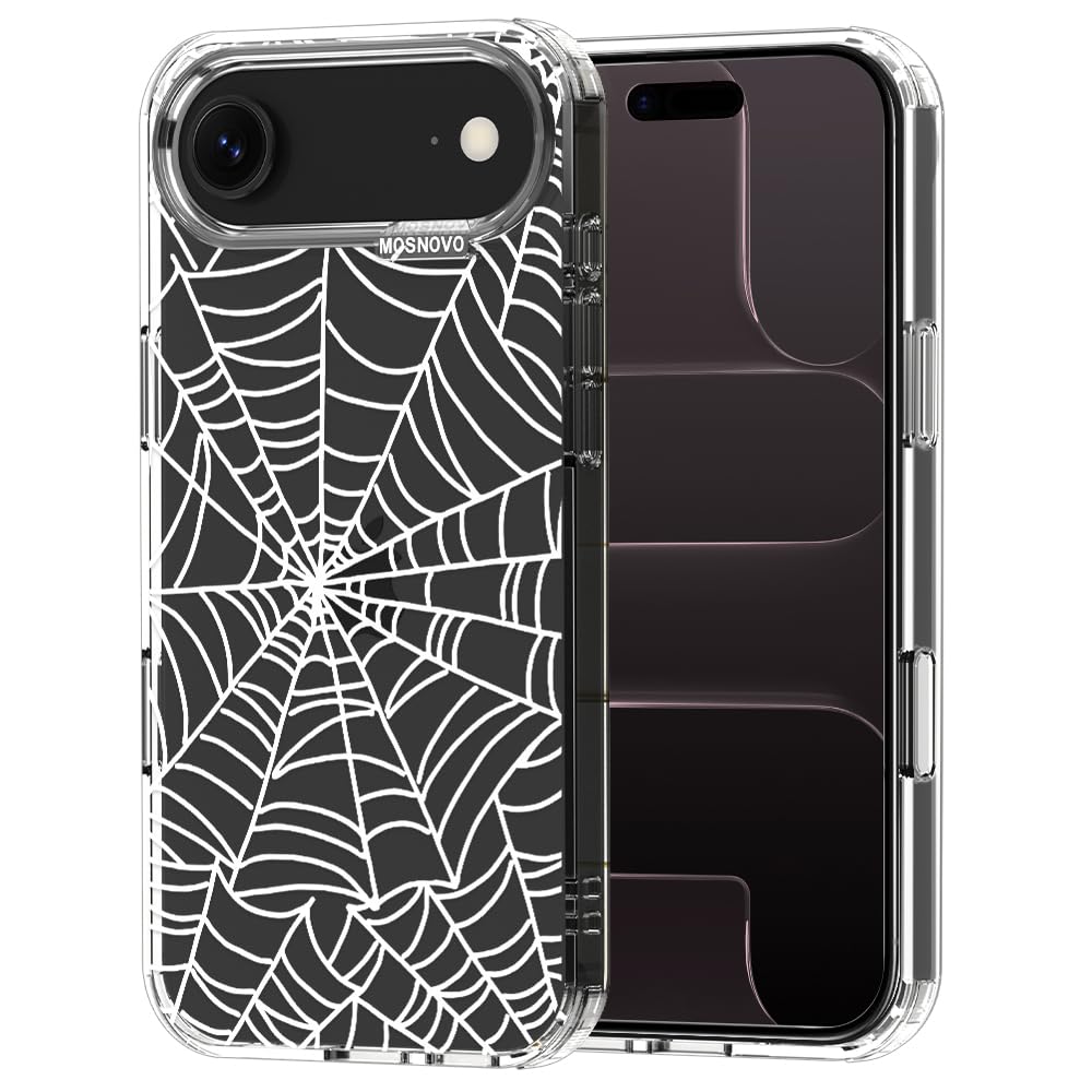 MOSNOVO for iPhone Air Case | Military Grade 6.6ft Drop Tested | Camera Control | Clear with Spider Web Design