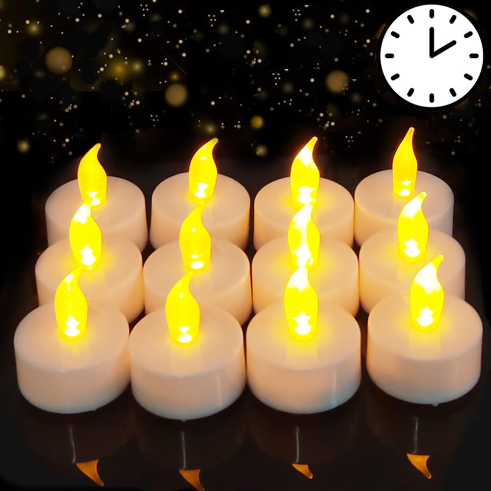 Led Tea Lights With Timer, 6 Hours On And 18 Hours Off In 24 Hours Cycle Automatically,12 Pack Flickering Battery Flameless Led
