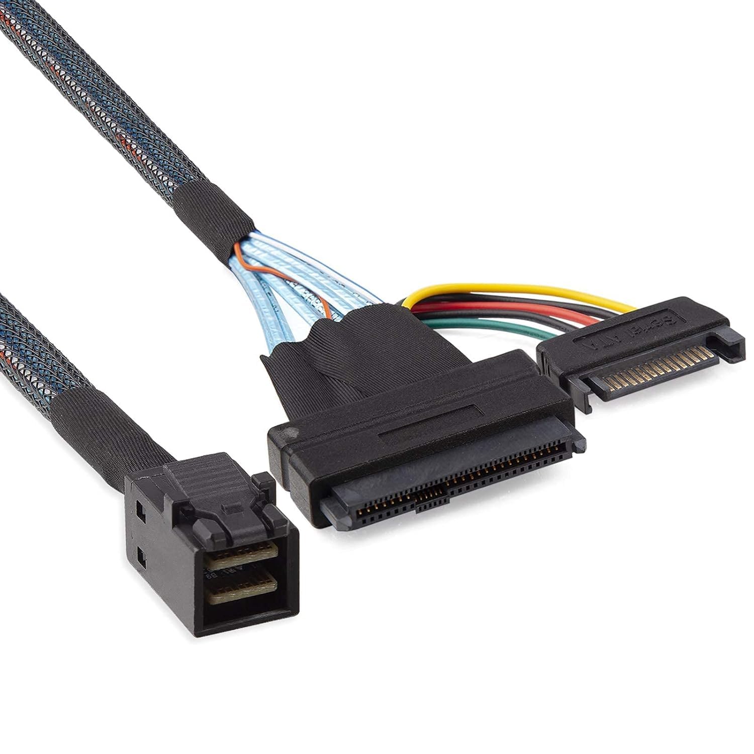 10Gtek Mini SAS SFF8643 to U.2 SFF8639 Cable, PCIe 4.0 X4 85 Ohm with 15Pin SATA Power for NVMe SSD HotSwap, 0.5m/1.6ft