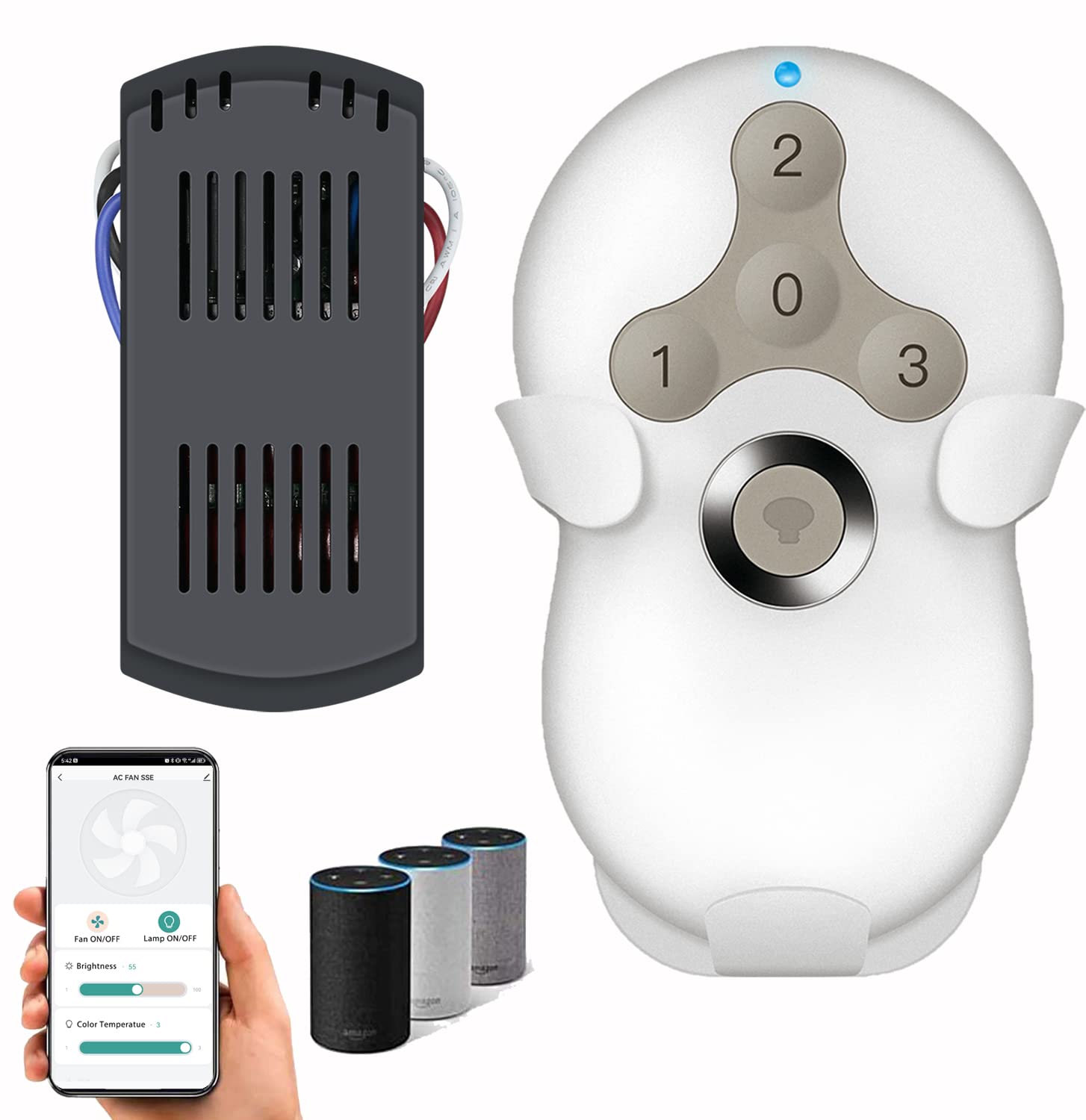 Smart Wifi Universal Ceiling Fan Remote Control Kit With Learning Setting, 3  Speed Light Dimmer Controller Compatible With Alex