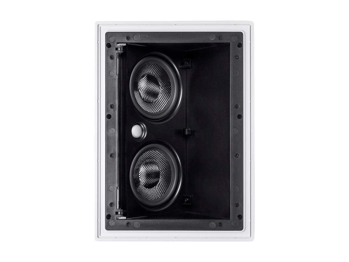 Monoprice 2 Way Carbon Fiber In Wall Surround Speaker   Dual 5.25 Inch (Single) Vari Angled With Paintable Grille   Alpha Series