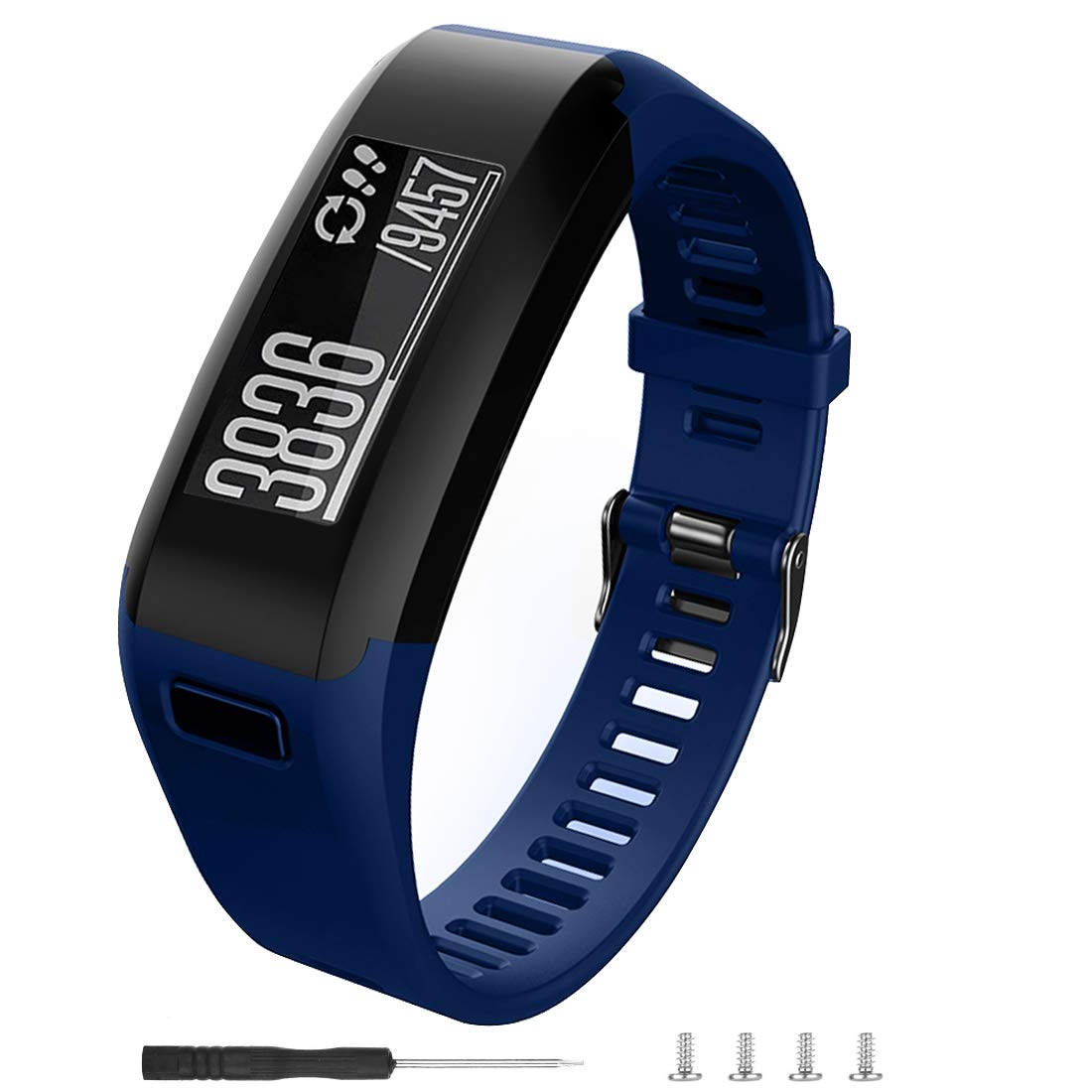 Meifox Compatible With Garmin Vivosmart Hr Replacement Bands,Soft Silicone Replacement Band For Garmin Vivosmart Hr Watch (Navy Blue, Large)