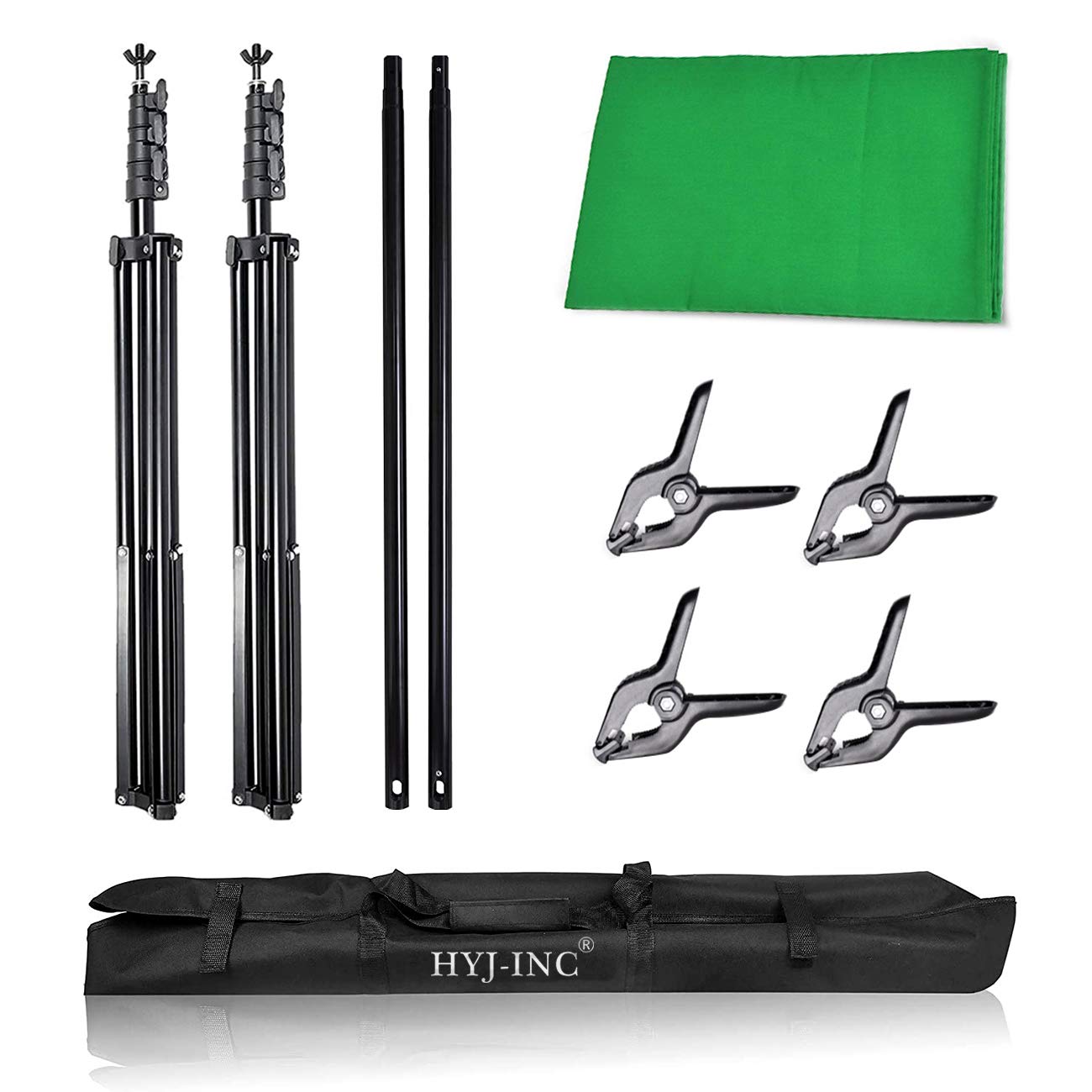 Hyj-Inc Photo Background Support System With 8.5 X 10Ft Backdrop Stand Kit, 6 X 9.5Ft 100% Pure Muslin Chromakey Green Screen Ba