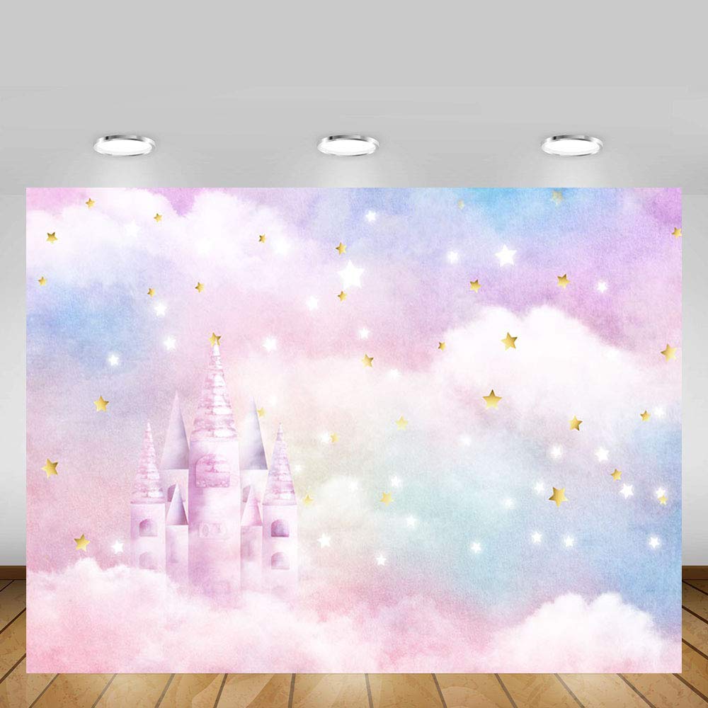 Mehofond Pastel Rainbow Watercolor Photo Studio Booth Background Props Gold Stars Castle Princess Magical Girl Happy Birthday Pa