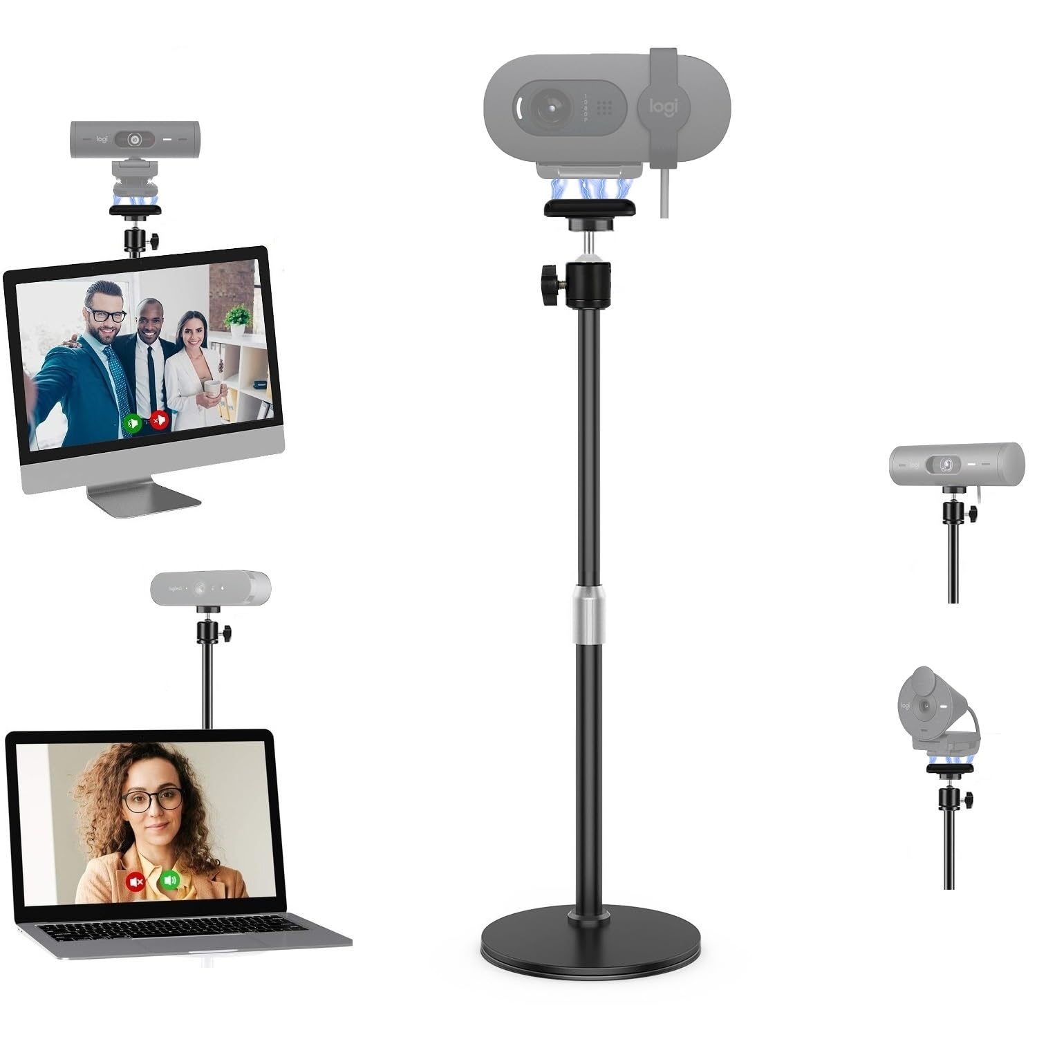 Brio Webcam Stand Holder, Magnetic Webcam Desktop Tripod Mount Compatible with Logitech Brio 101 100/Brio 301 300/Brio 501 500/B