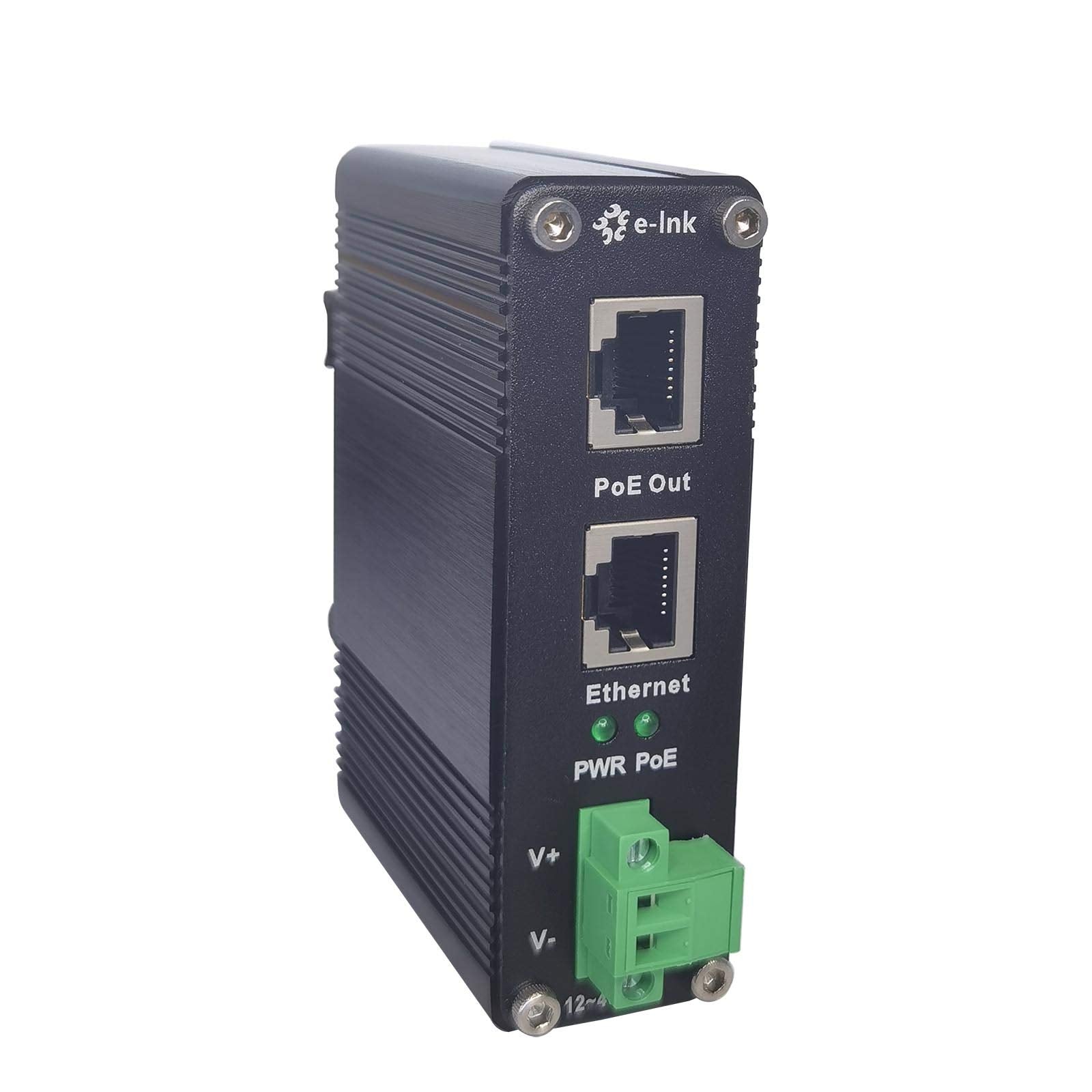 E Link Hardened Industrial Gigabit Poe+ Injector, 12~48V Input Poe+ Adapter, Ieee802.3Af/At 30W Output Up To 328Ft, Din Rail And