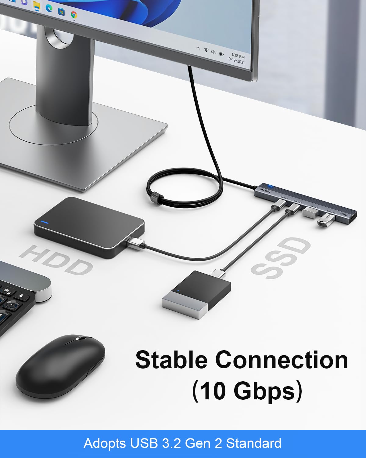Aceele 10Gbps Usb C Hub With 4 Usb 3.2 Ports (2 Usb A & 2 Usb C), Usb 3.2 Gen 2 3.3Ft Usb Cable Extender Hub With Usb-C Power Po