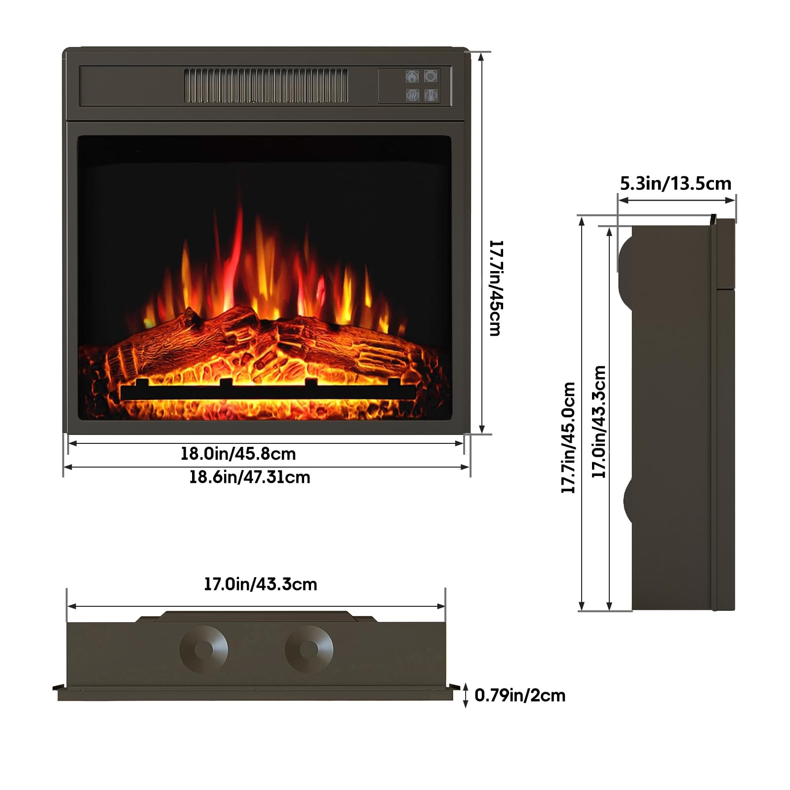 18'' Electric Fireplace Insert, Recessed Fireplace Heater With Low Noise, Remote Control With Timer, Touch Screen, Adjustable Fl