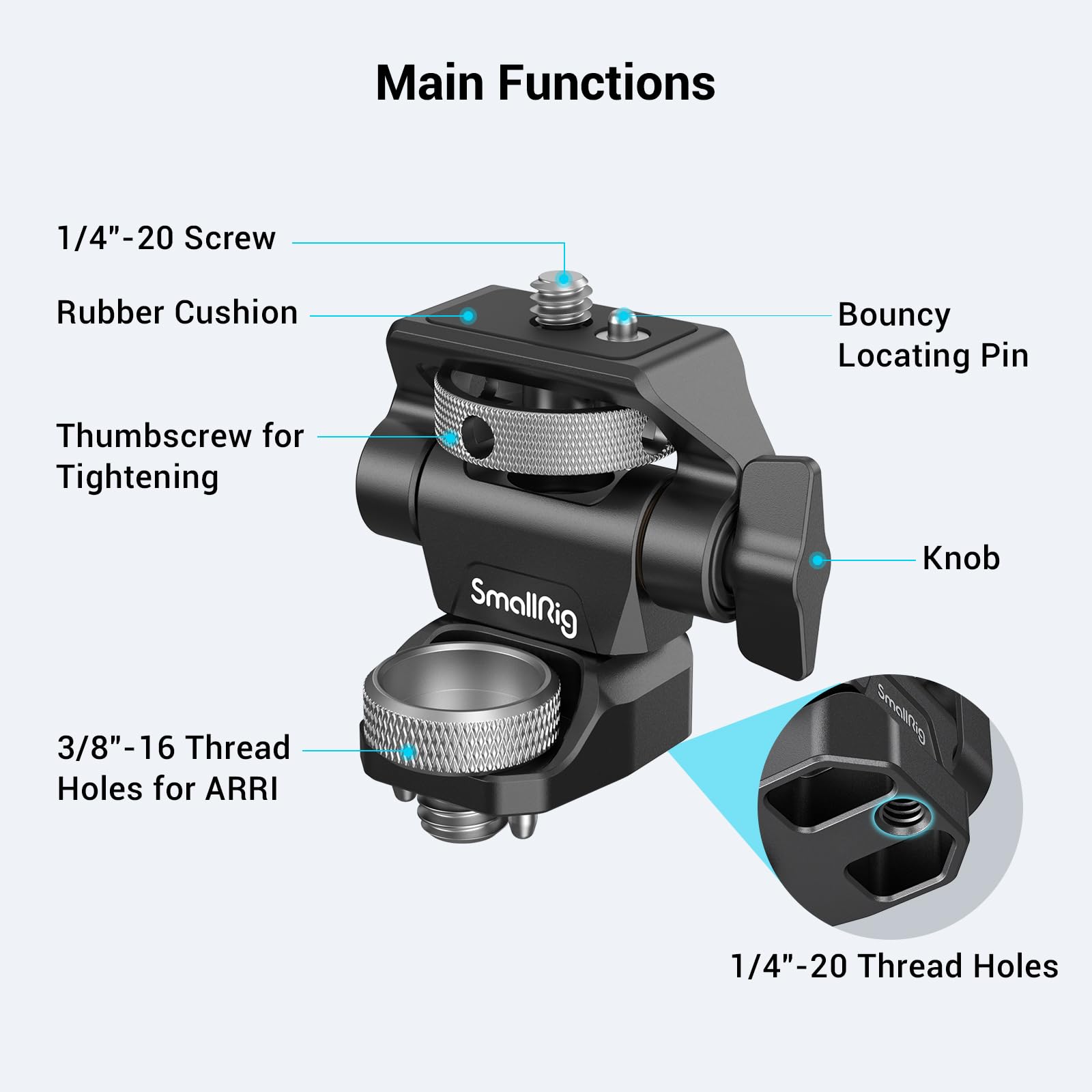 Smallrig Adjustable Camera Monitor Mount For Arri-Style (Upgrade), 360 Swivel And 180 Tilt Monitor Holder Anti-Twist Support 5