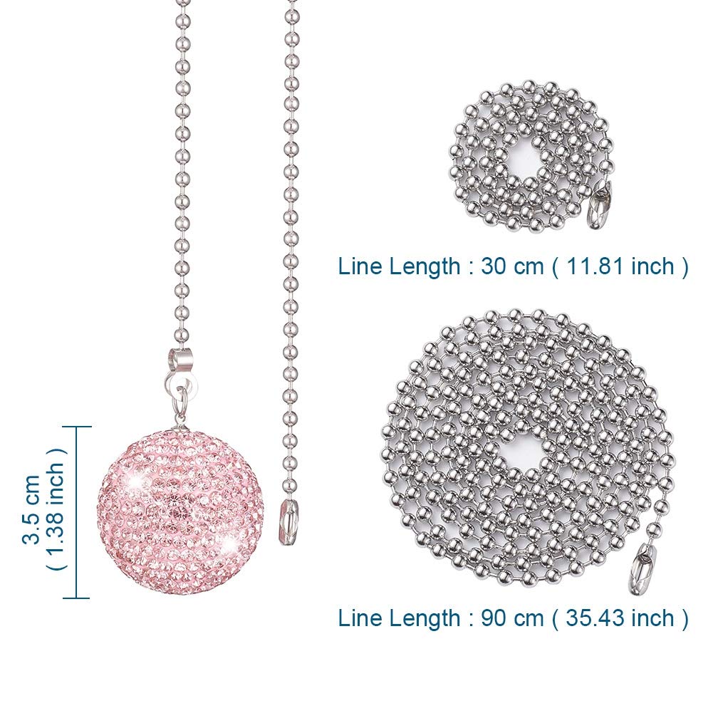 2 Pieces Light Rose Rhinestone Clay Beads Pull Chain Rhinestone Ball Pull Chain Extension For Ceiling Fan Light Pendant Decorati