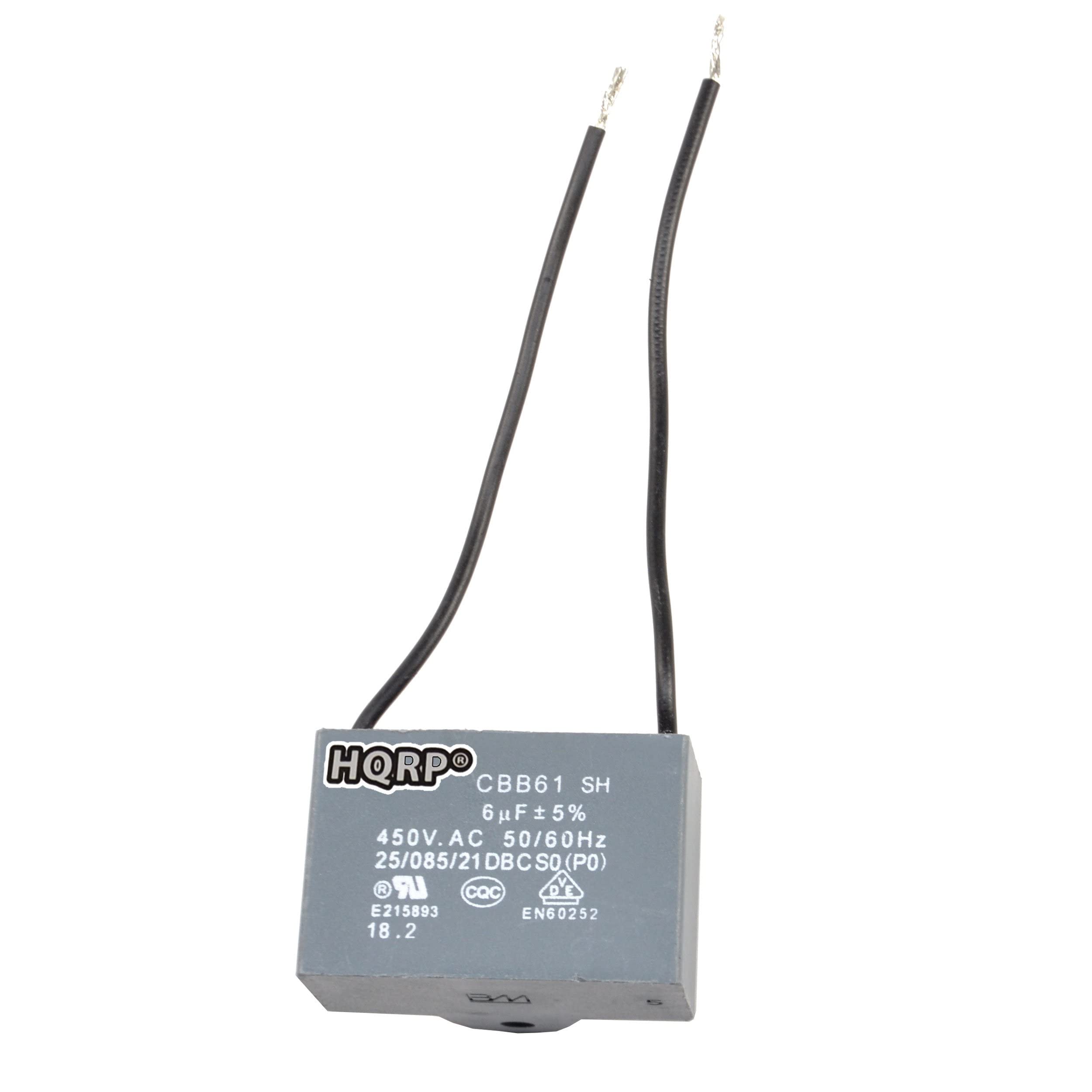 Hqrp 2 Pack Ceiling Fan Capacitor Cbb61 6Uf 2 Wire Ul Listed