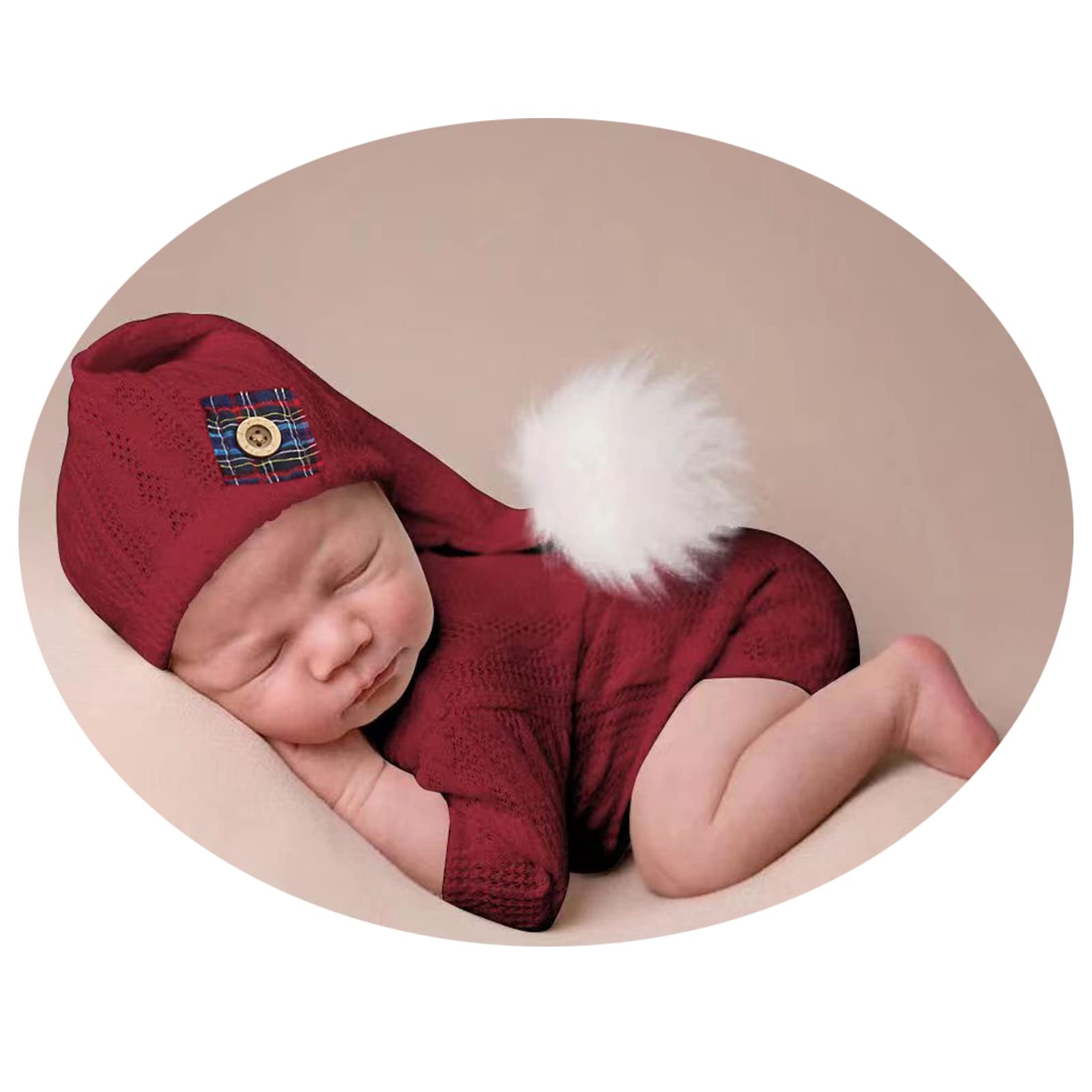 Christmas Newborn Baby Photo Shoot Props Outfits Crochet Clothes Santa Claus Red Hat Pants Photography Props (Reda)