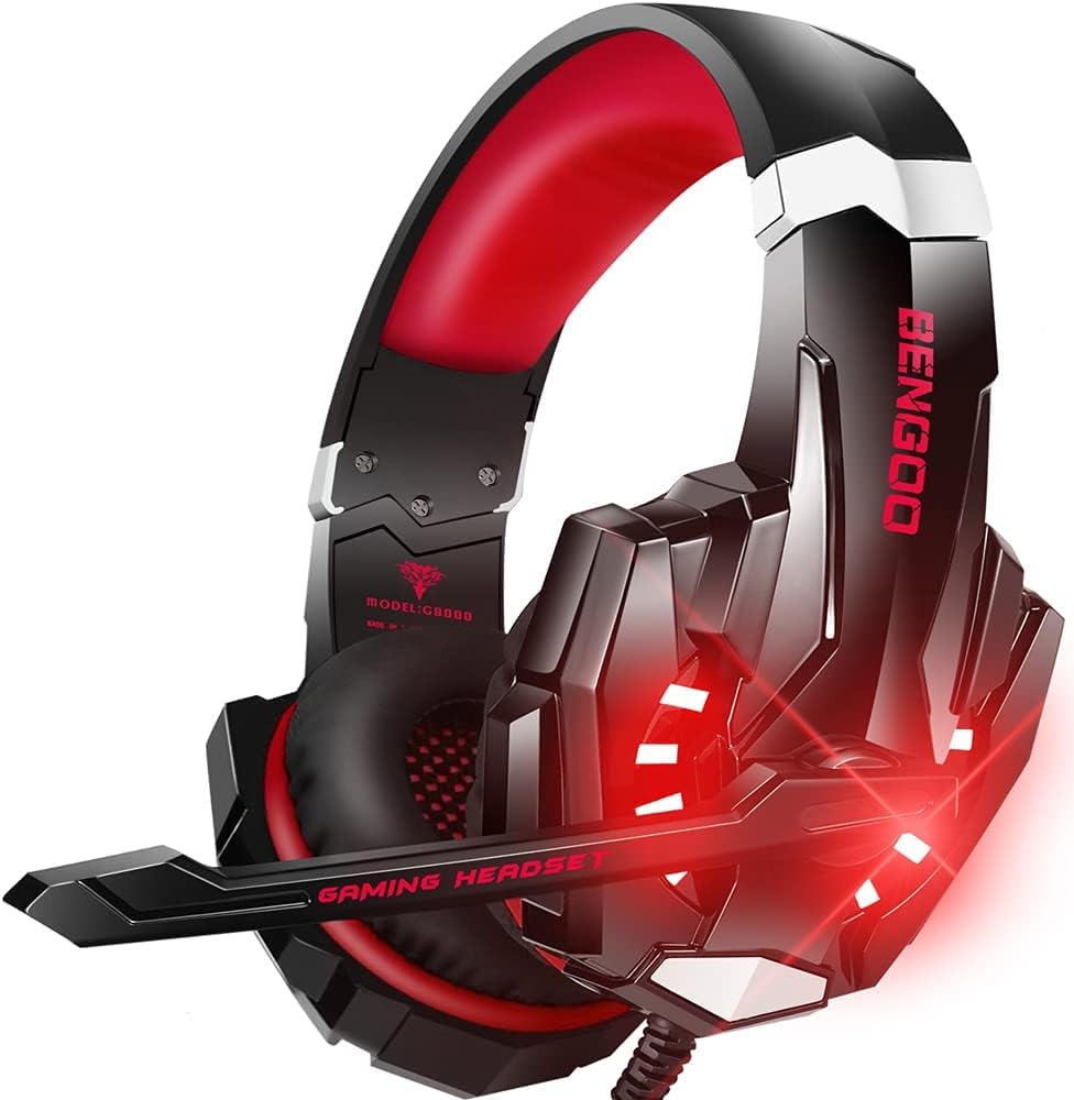 Bengoo Stereo Pro Gaming Headset For Ps4, Pc, Xbox One Controller, Noise Cancelling Over Ear Headphones With Mic, Led Light, Bas