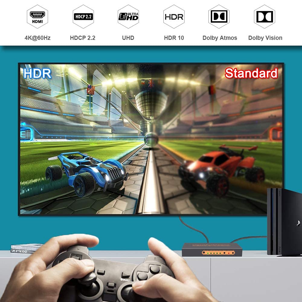 (Newest Version) Skycrophd 4K@60Hz 5 Port Hdmi Switch With Remote, Premium 5 In 1 Out 4Kx2K Hdmi Auto Switcher, Support Hdr10, D