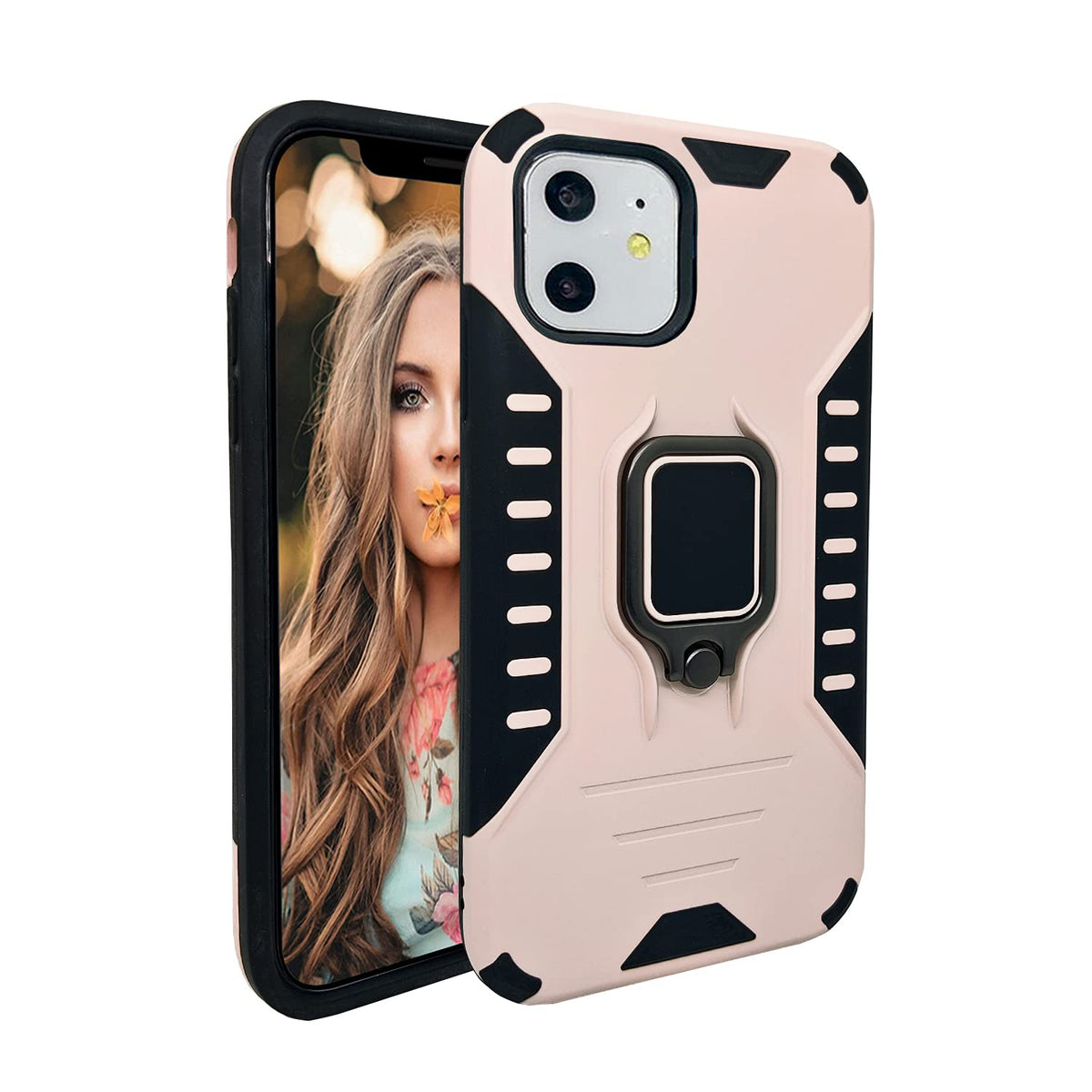 Modos Logicos Case For Iphone 11, Dual Layers Shockproof Protective Phone Case With Built In 360 Metal Rotating Ring Kickstand,