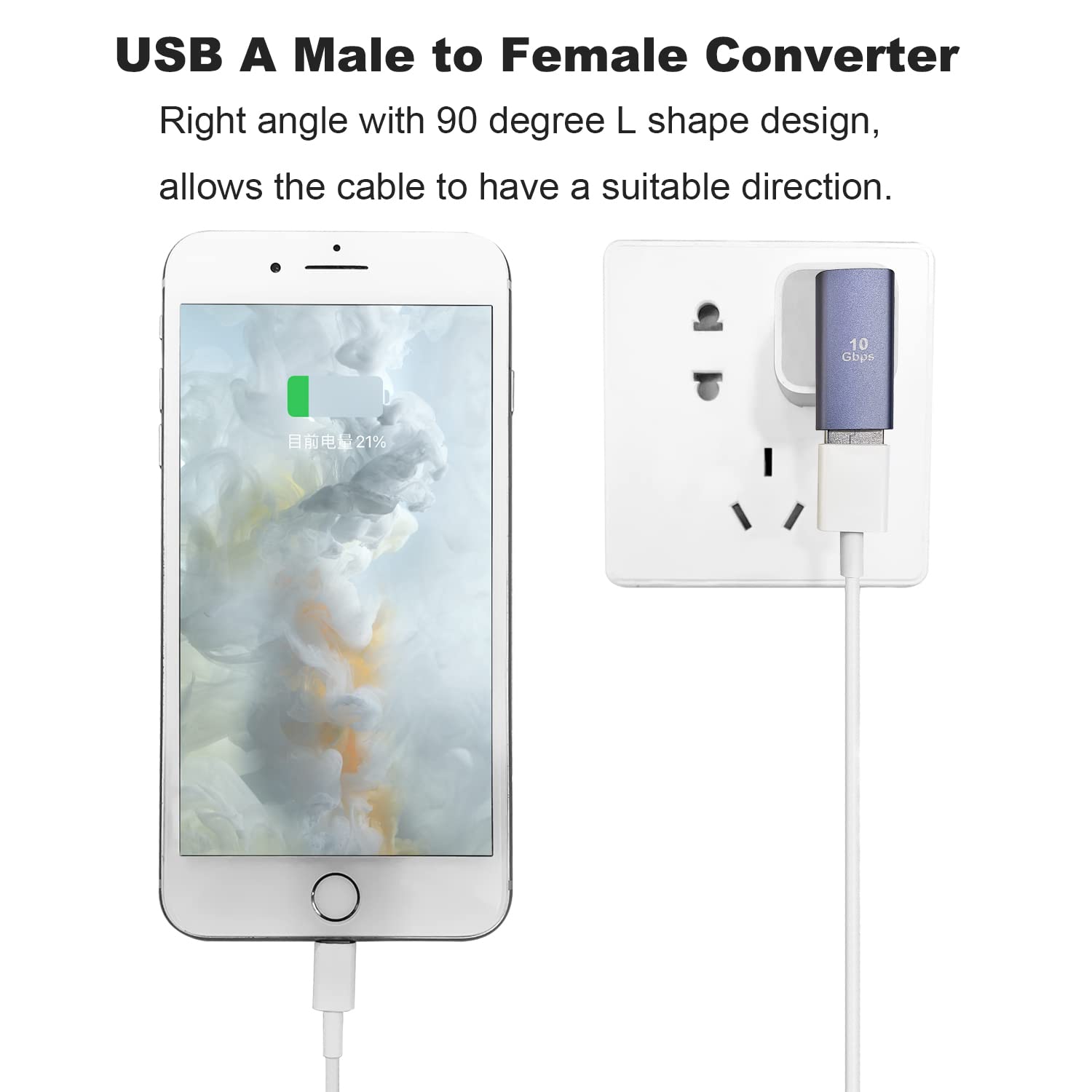 Areme 90 Degree Usb 3.1 Adapter 2 Pack, Left And Right Angle Usb A Male To Female Converter Extender For Pc, Laptop, Usb A Charg