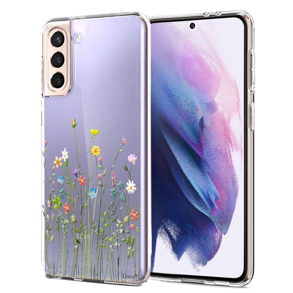 Unov Case Compatible with Galaxy S21 Case Clear with Design Soft TPU Shock Absorption Slim Embossed Pattern Protective Back Cove