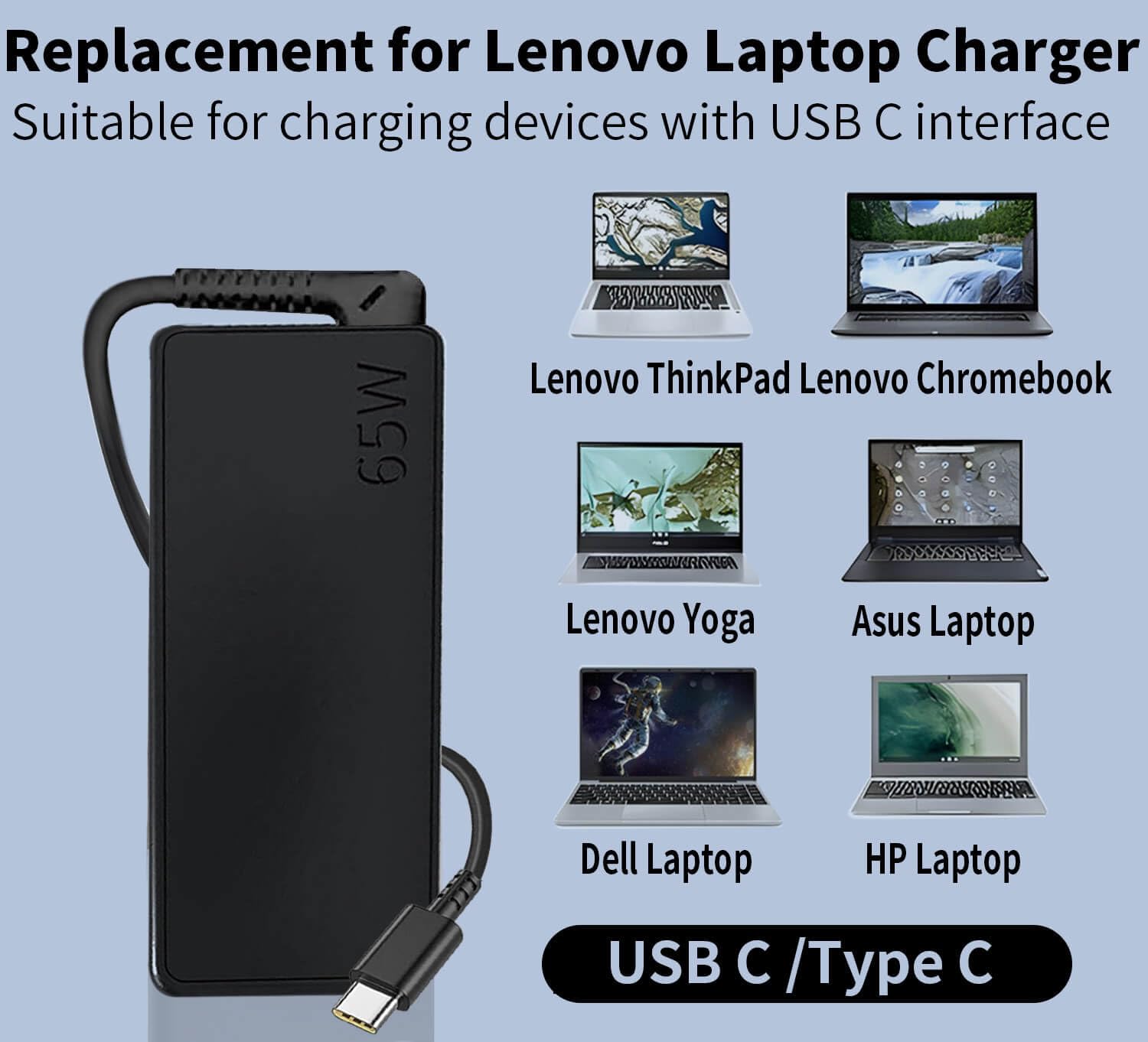 Laptop Usb C Charger For Lenovo Thinkpad 65 Watt 20V 3.25A Type C Usb Ac Adapter Adlx65Ydc2A Thinkpad X280 X380 X390 L390 E480 E580 E590 E495 T480 T480S T490 T490S X1 Carbon Power Adapter 4X20M26268