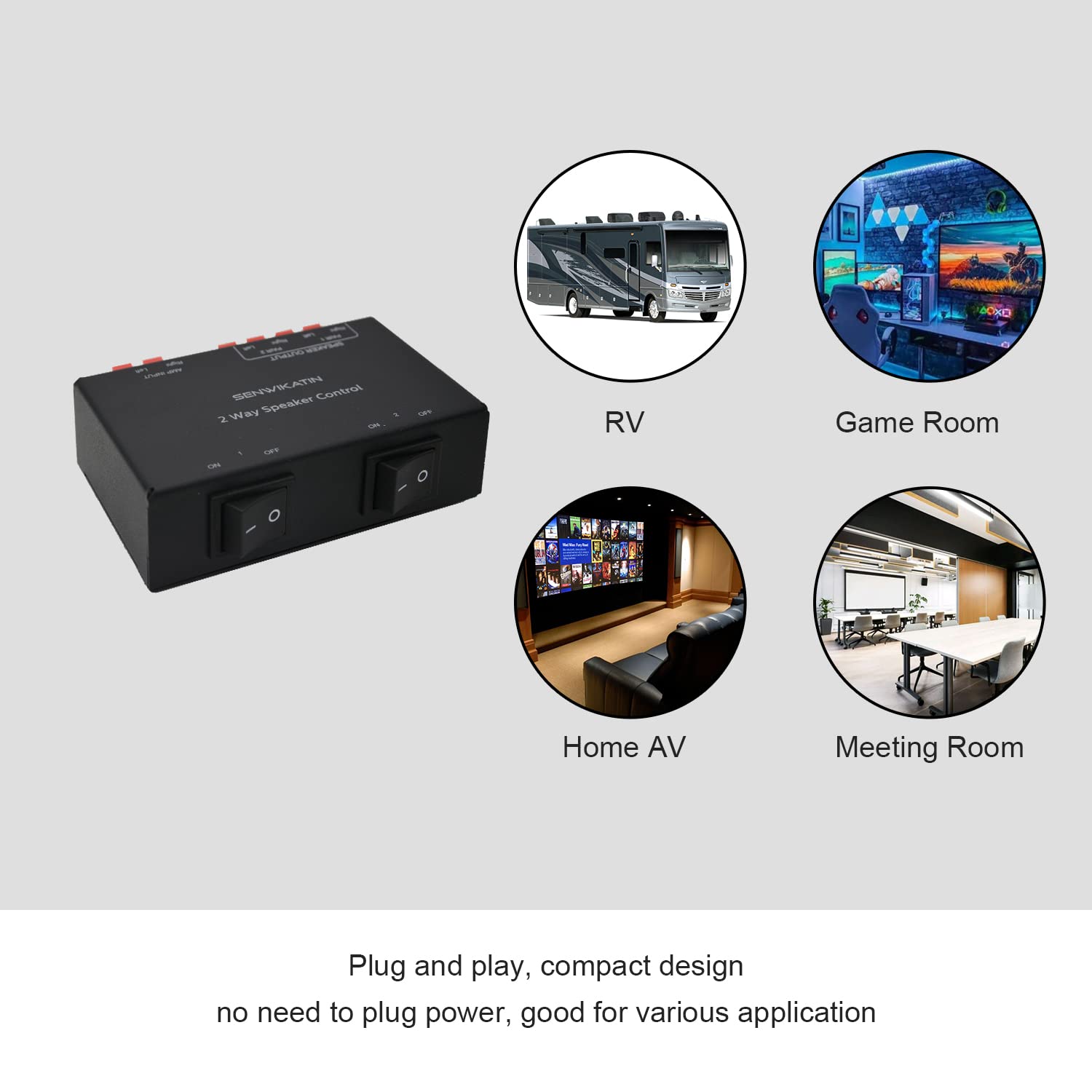Senwikatin 2 Way Speaker Selector, Passive 2 Zone Distribution Box 150W / Channel With Impedance Protection, Spring Clip Connect
