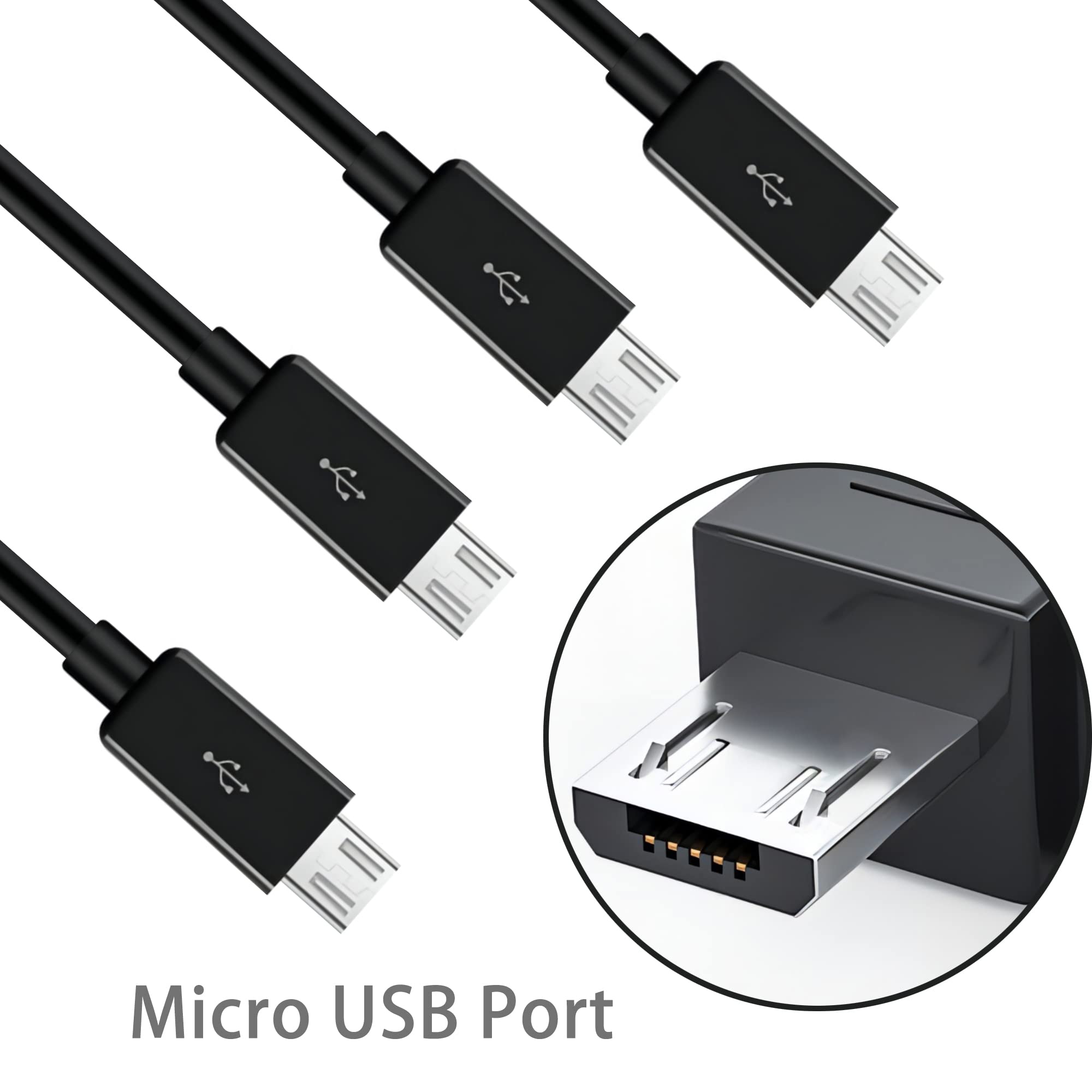 Gelrhonr 4 In 1 Usb 2.0 A Male To Micro Usb Male Charging Cord, Multi Usb Data Sync Adapter, Splitter Cable (Black 0.5M 4 Micro)