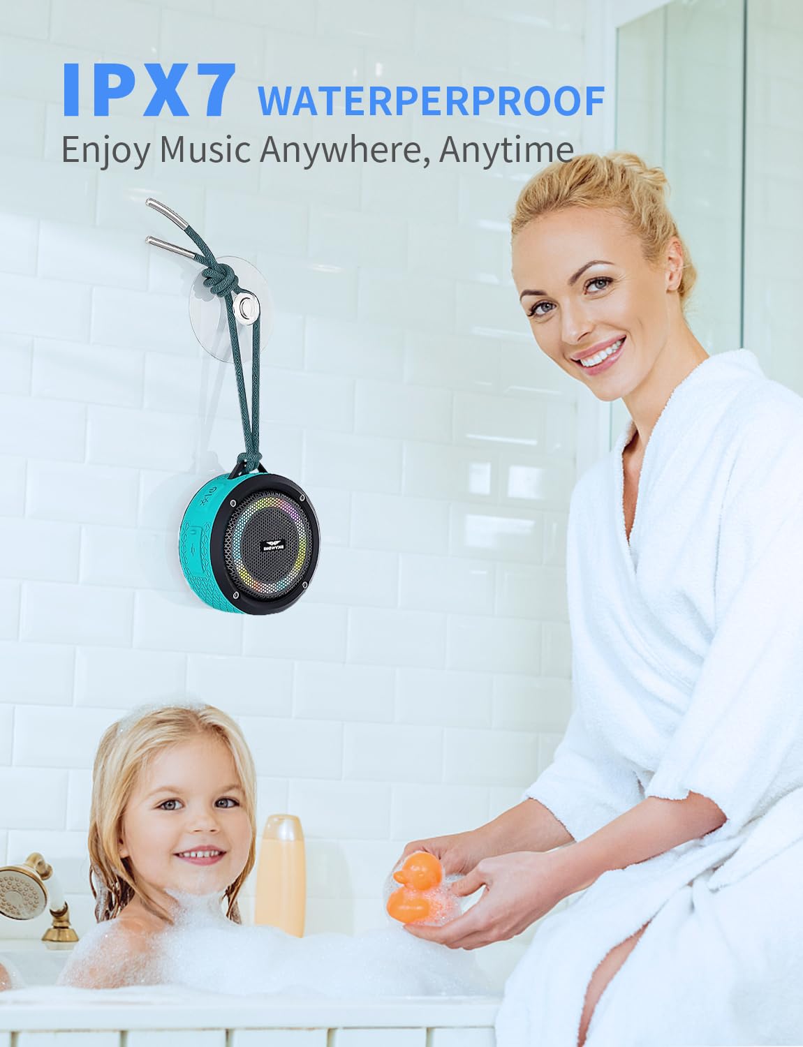 Skywing Soundace S6 Ipx7 Waterproof Shower Speaker 5W Bass+ Bluetooth Speaker With Suction Cup Hook Lanyard Rgb Light, Premium M