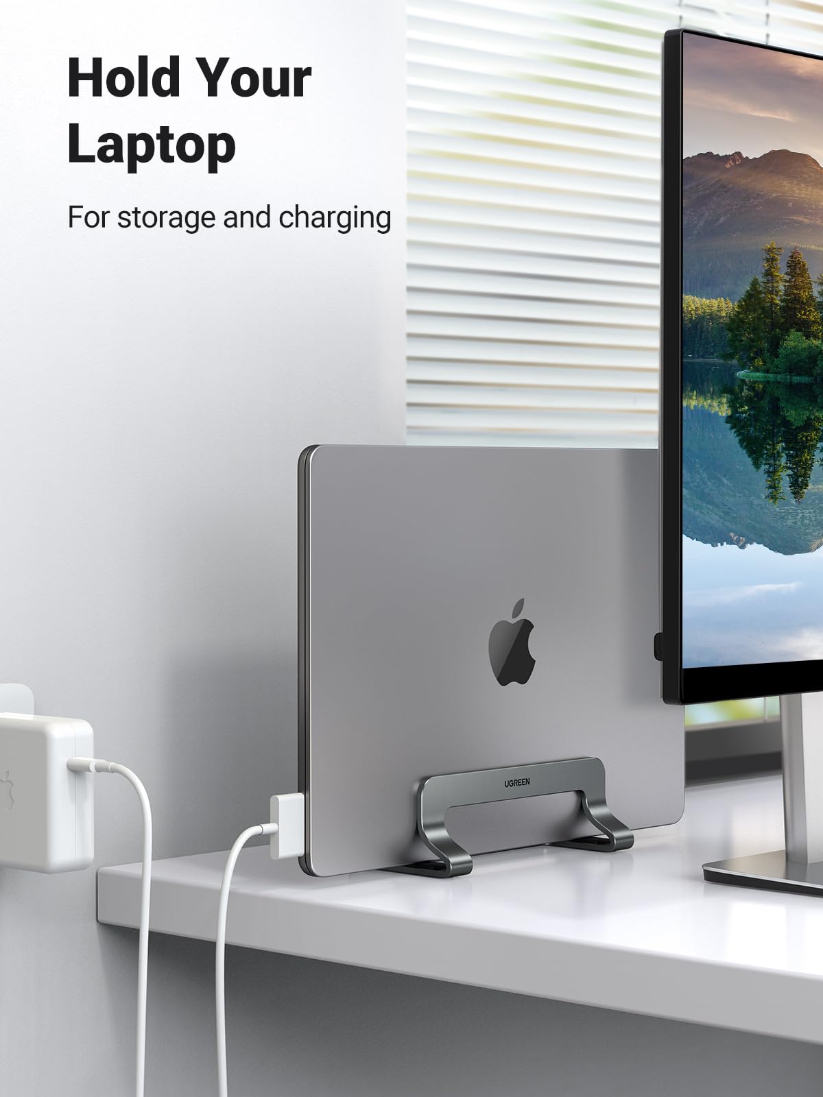 Ugreen Vertical Laptop Stand Holder For Desk Compatible With Macbook Pro, Macbook Air Stand Vertical Aluminum Adjustable For Up