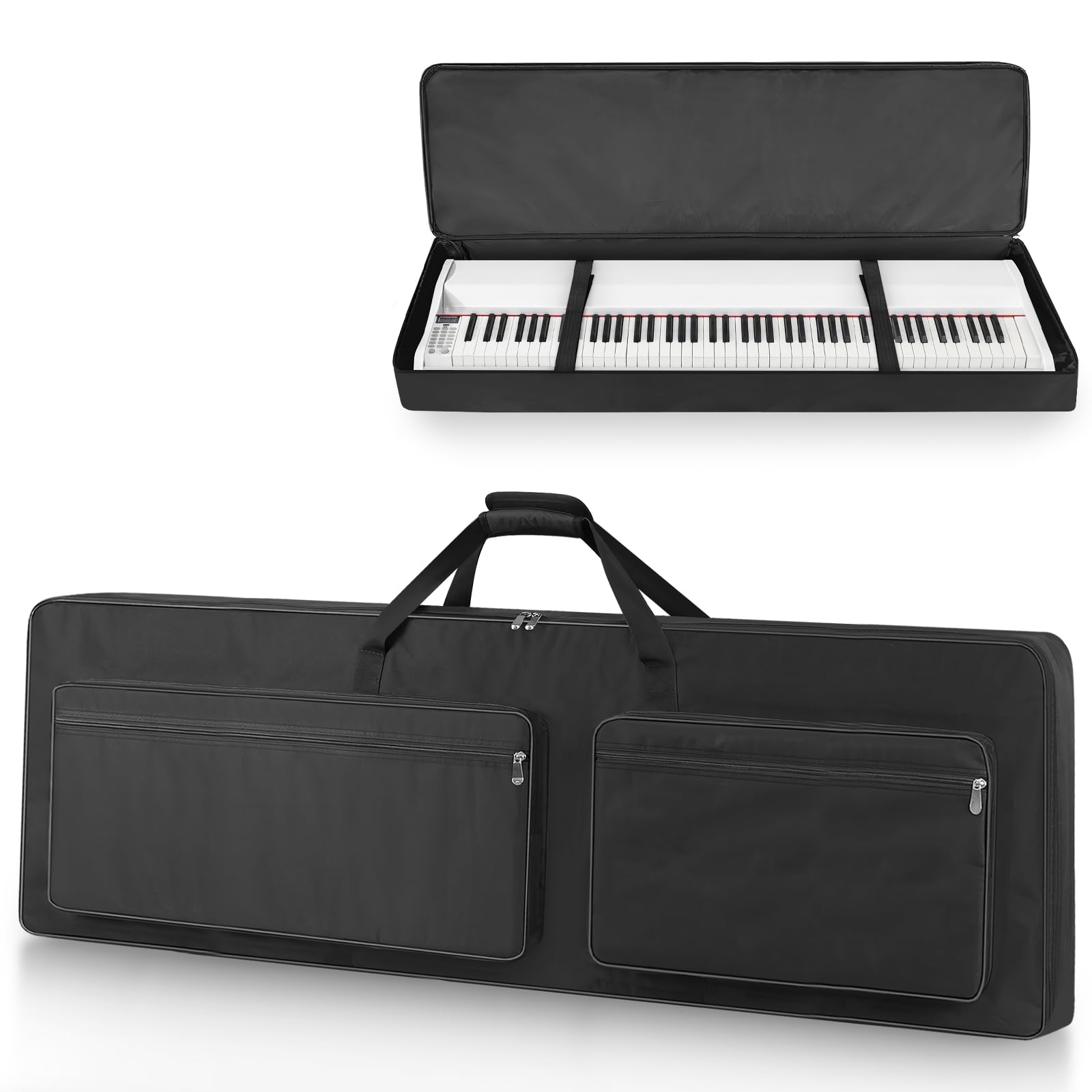Xidihf 88 Key Keyboard Case   Full Padded Piano Gig Bag With Adjustable Shoulder Straps, 4 Storage Pockets For Accessories, 53.9