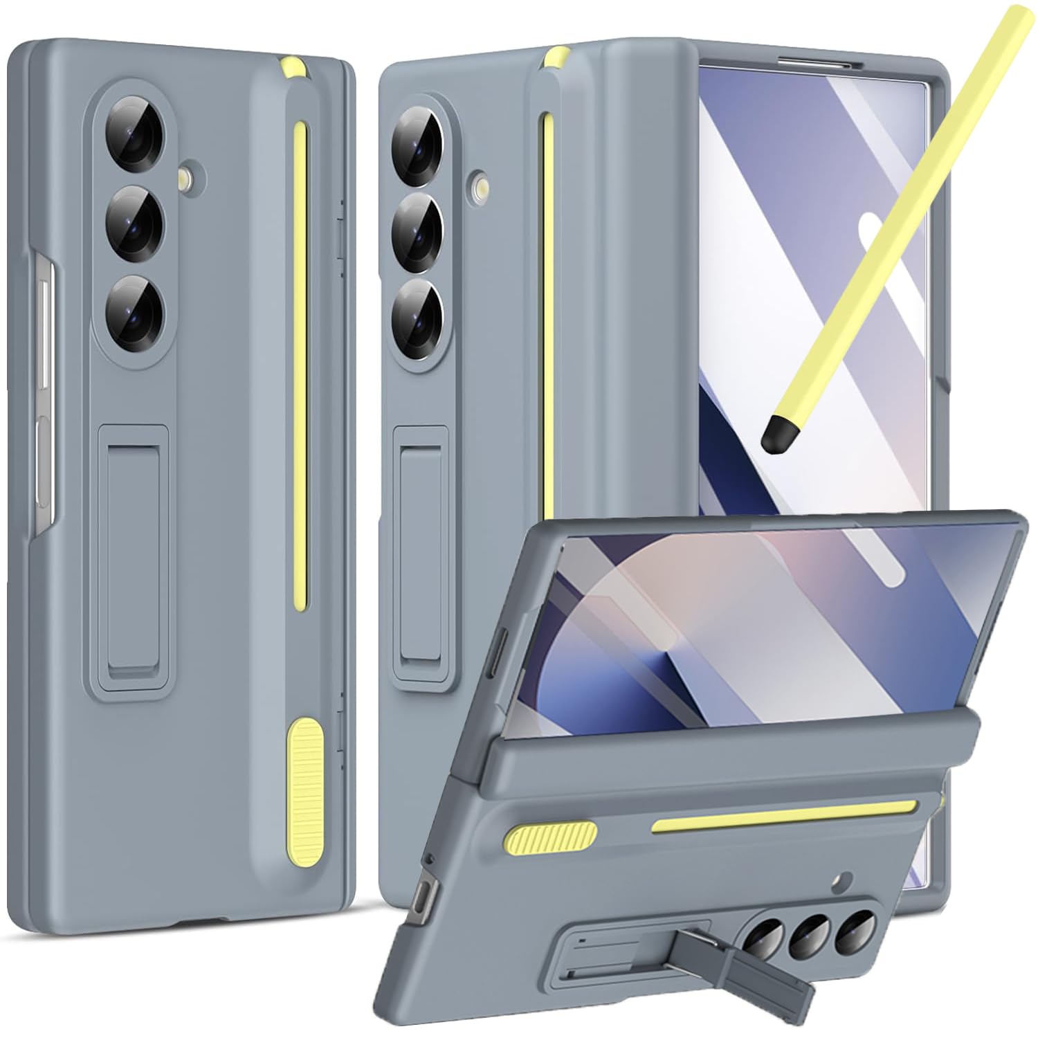 NINKI for Samsung Z Fold 5 Case with S Pen Holder & Stylus and Hidden Kickstand,Protective Hinge Screen Protector Matte Phone Co