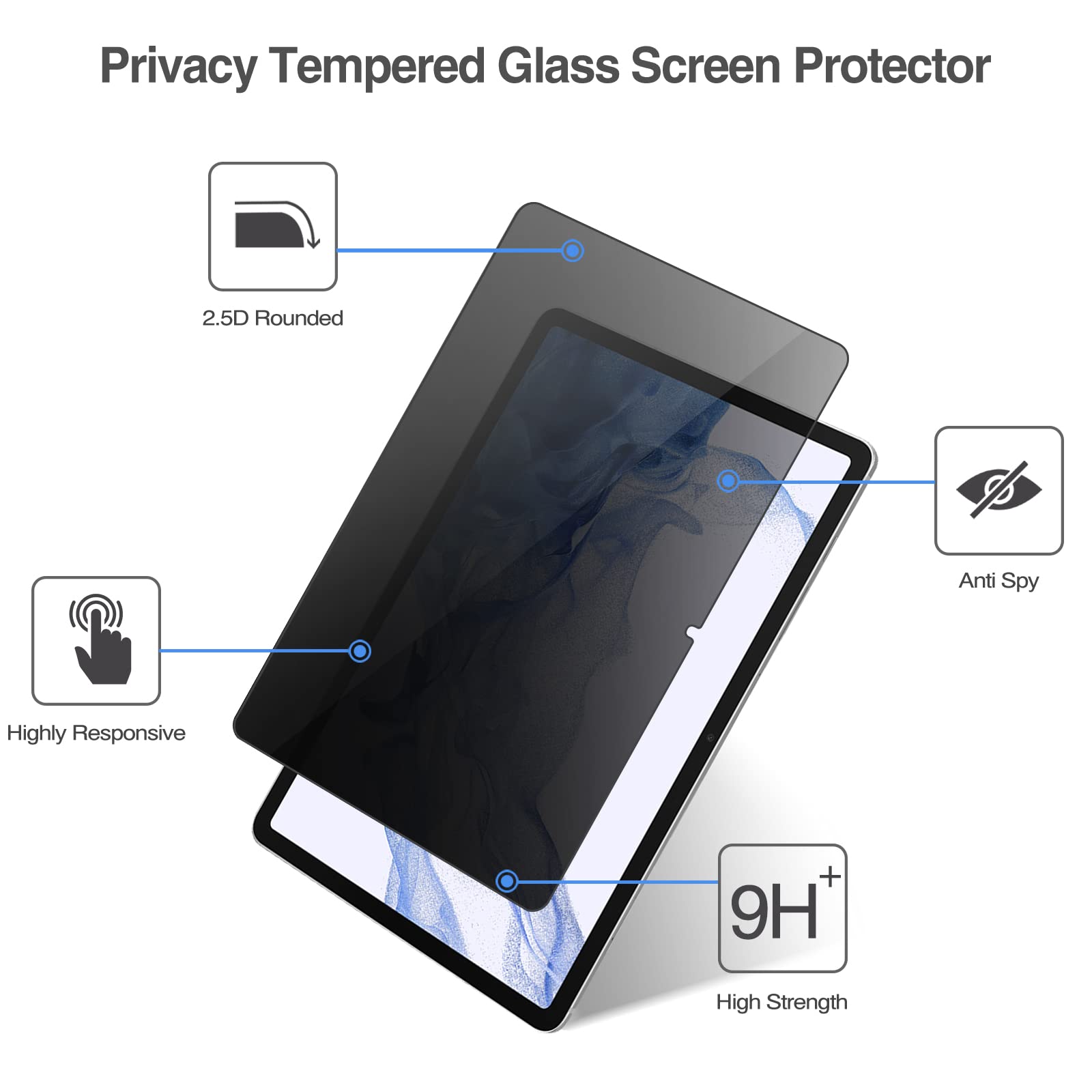Procase Privacy Screen Protector For Galaxy Tab S9 Fe 10.9/ Tab S9 11 2023/ Galaxy Tab S8 2022/ Galaxy Tab S7 2020, Anti-Spy Tem