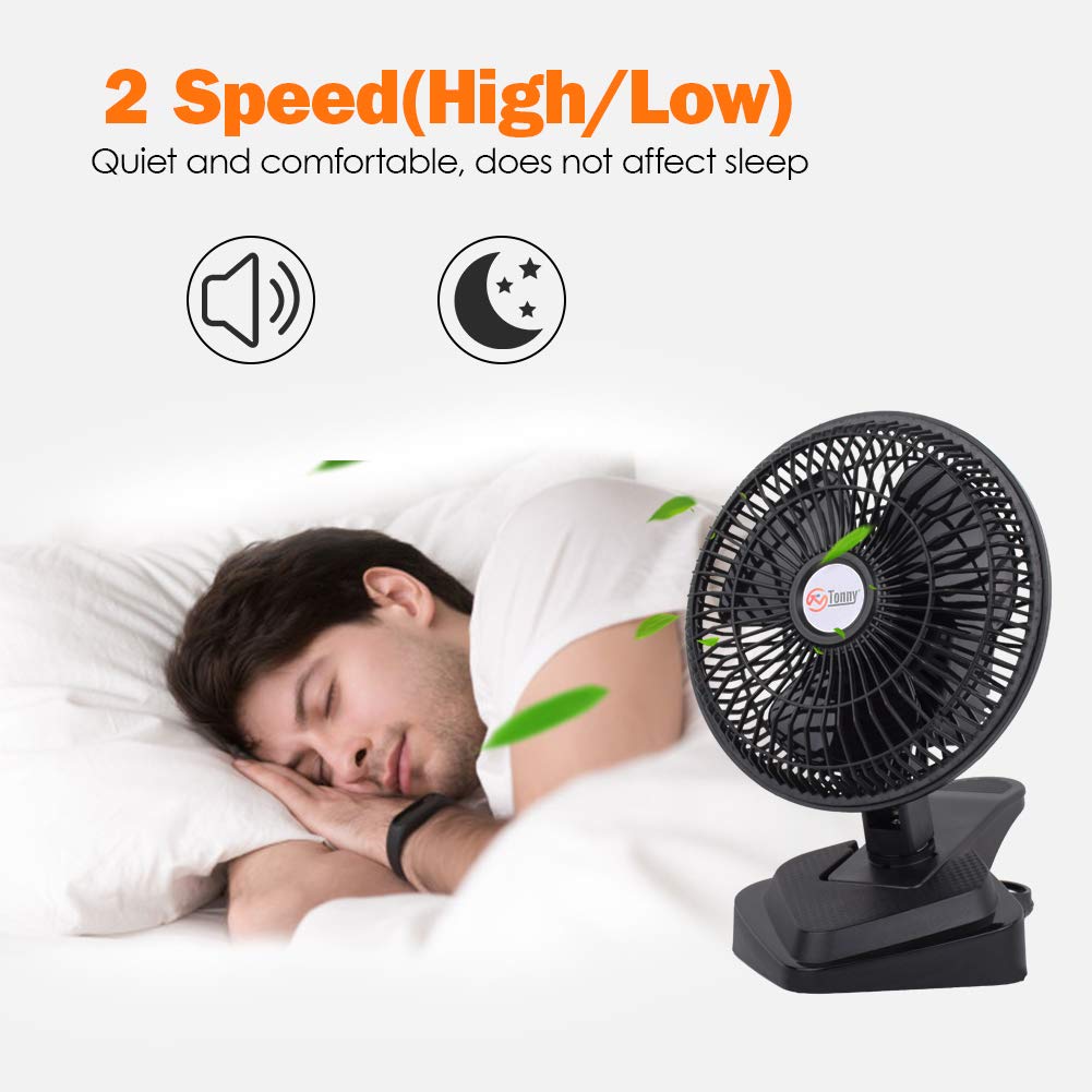 TN TONNY 6-Inch Convertible Desk & Clip-On Fan, Black, Two Quiet Speeds, Perfect for Home, Office, and Dorm Use